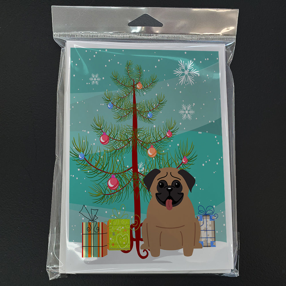 Merry Christmas Tree Pug Brown Greeting Cards Pack of 8 Blank Cards with Envelopes Whimsical A7 Size 5x7
