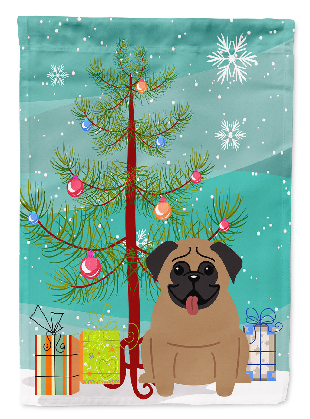 Merry Christmas Tree Pug Brown Garden Flag Mailbox Decorative Yard Banner Outside Patio Artwork for Flower Beds, Garden Size, Multicolor