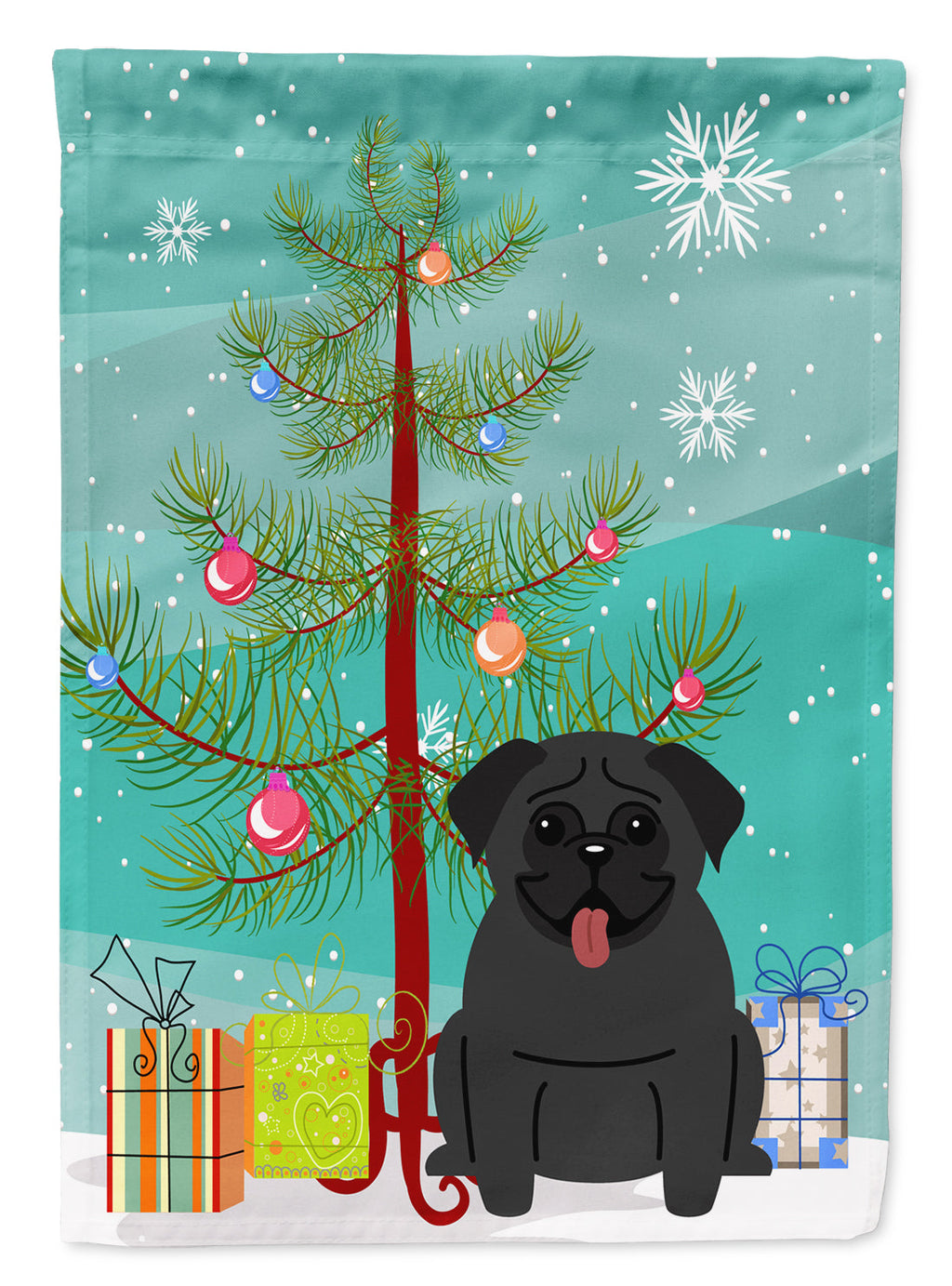 Merry Christmas Tree Pug Black Garden Flag Mailbox Decorative Yard Banner Outside Patio Artwork for Flower Beds, Garden Size, Multicolor