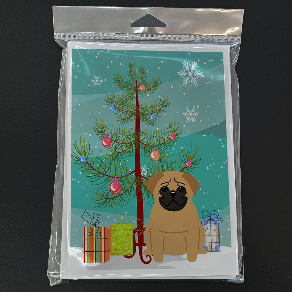 Merry Christmas Tree Pug Brown Greeting Cards Pack of 8 Blank Cards with Envelopes Whimsical A7 Size 5x7