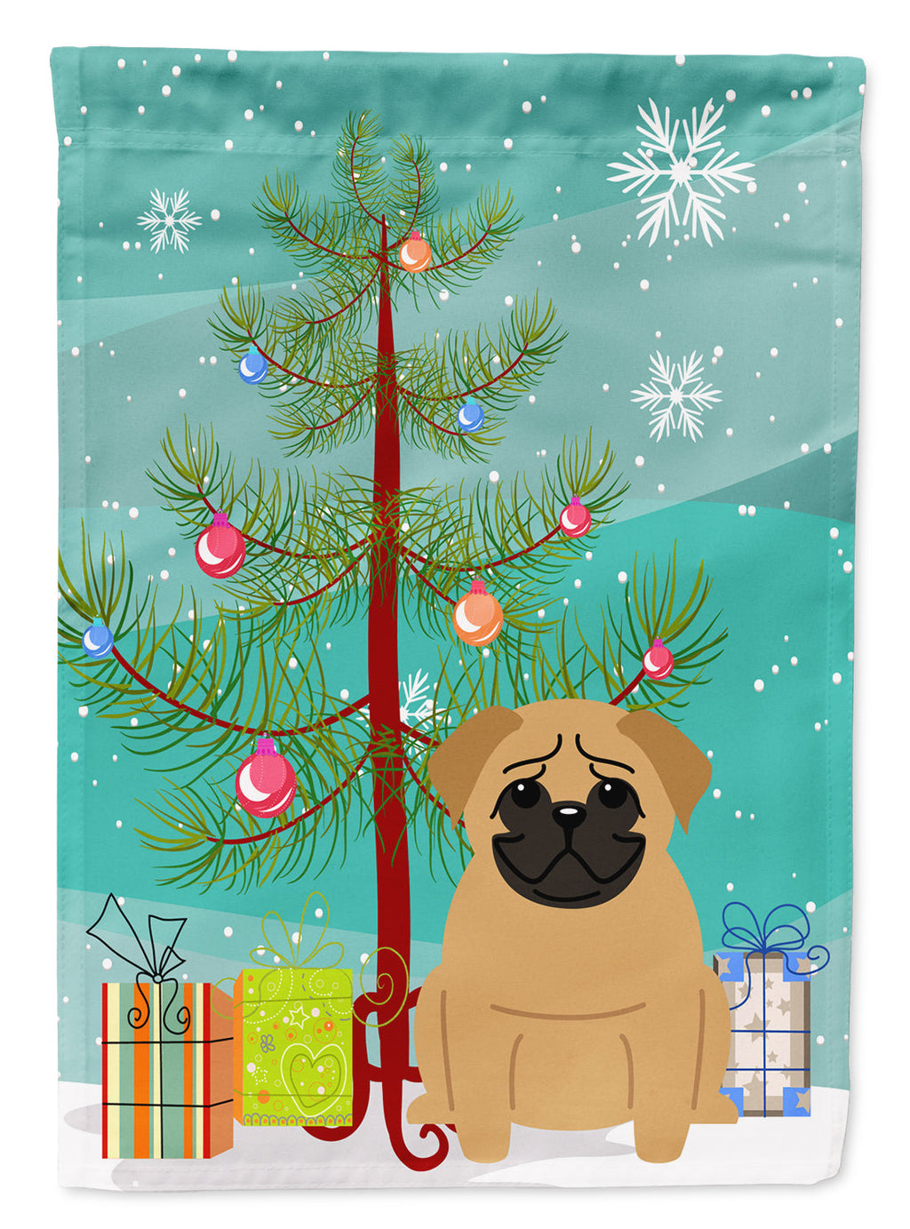 Merry Christmas Tree Pug Brown Garden Flag Mailbox Decorative Yard Banner Outside Patio Artwork for Flower Beds, Garden Size, Multicolor