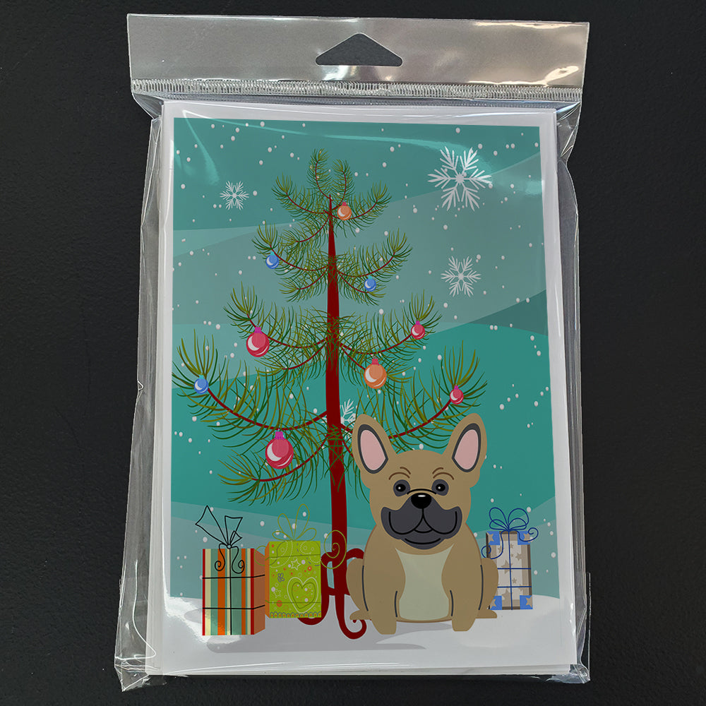 Merry Christmas Tree French Bulldog Cream Greeting Cards Pack of 8 Blank Cards with Envelopes Whimsical A7 Size 5x7
