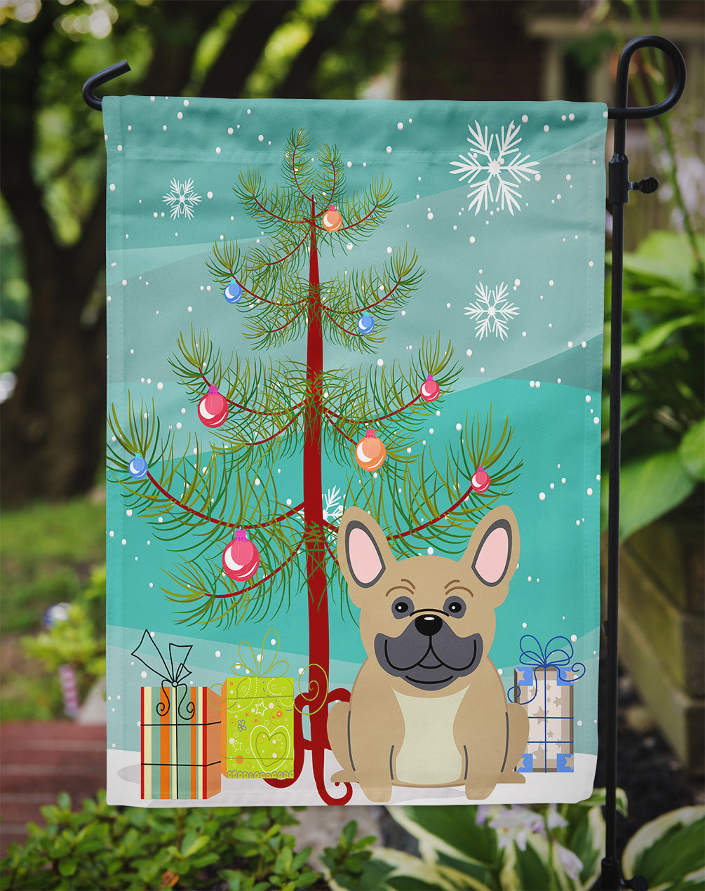 Merry Christmas Tree French Bulldog Cream Garden Flag Mailbox Decorative Yard Banner Outside Patio Artwork for Flower Beds, Garden Size, Multicolor
