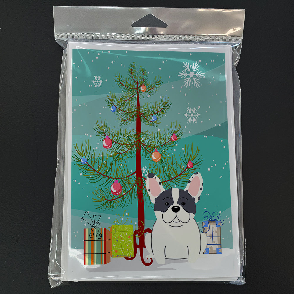Merry Christmas Tree French Bulldog Piebald Greeting Cards Pack of 8 Blank Cards with Envelopes Whimsical A7 Size 5x7