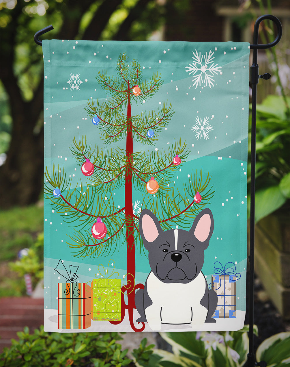 Merry Christmas Tree French Bulldog Black White Garden Flag Mailbox Decorative Yard Banner Outside Patio Artwork for Flower Beds, Garden Size, Multicolor