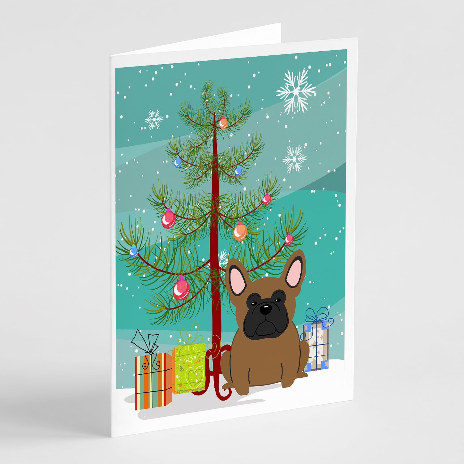 Merry Christmas Tree French Bulldog Brown Greeting Cards Pack of 8 Blank Cards with Envelopes Whimsical A7 Size 5x7