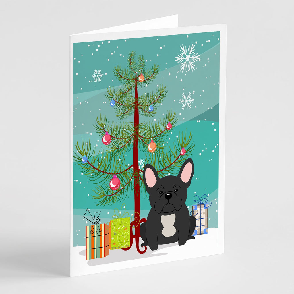 Merry Christmas Tree French Bulldog Black Greeting Cards Pack of 8 Blank Cards with Envelopes Whimsical A7 Size 5x7