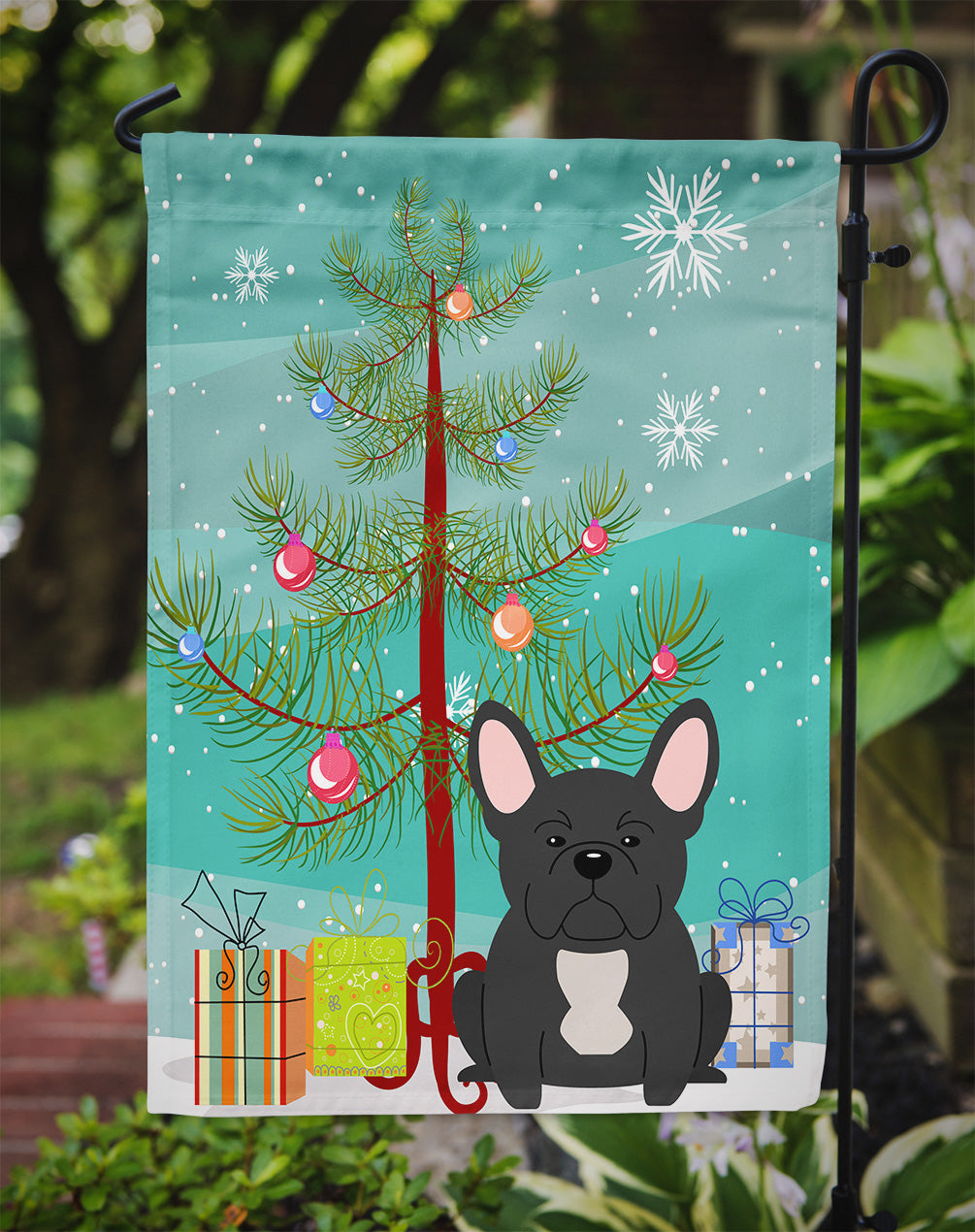 Merry Christmas Tree French Bulldog Black Garden Flag Mailbox Decorative Yard Banner Outside Patio Artwork for Flower Beds, Garden Size, Multicolor