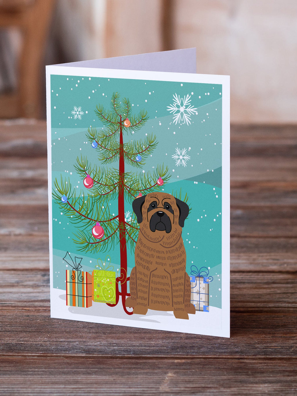 Merry Christmas Tree Mastiff Brindle Greeting Cards Pack of 8 Blank Cards with Envelopes Whimsical A7 Size 5x7