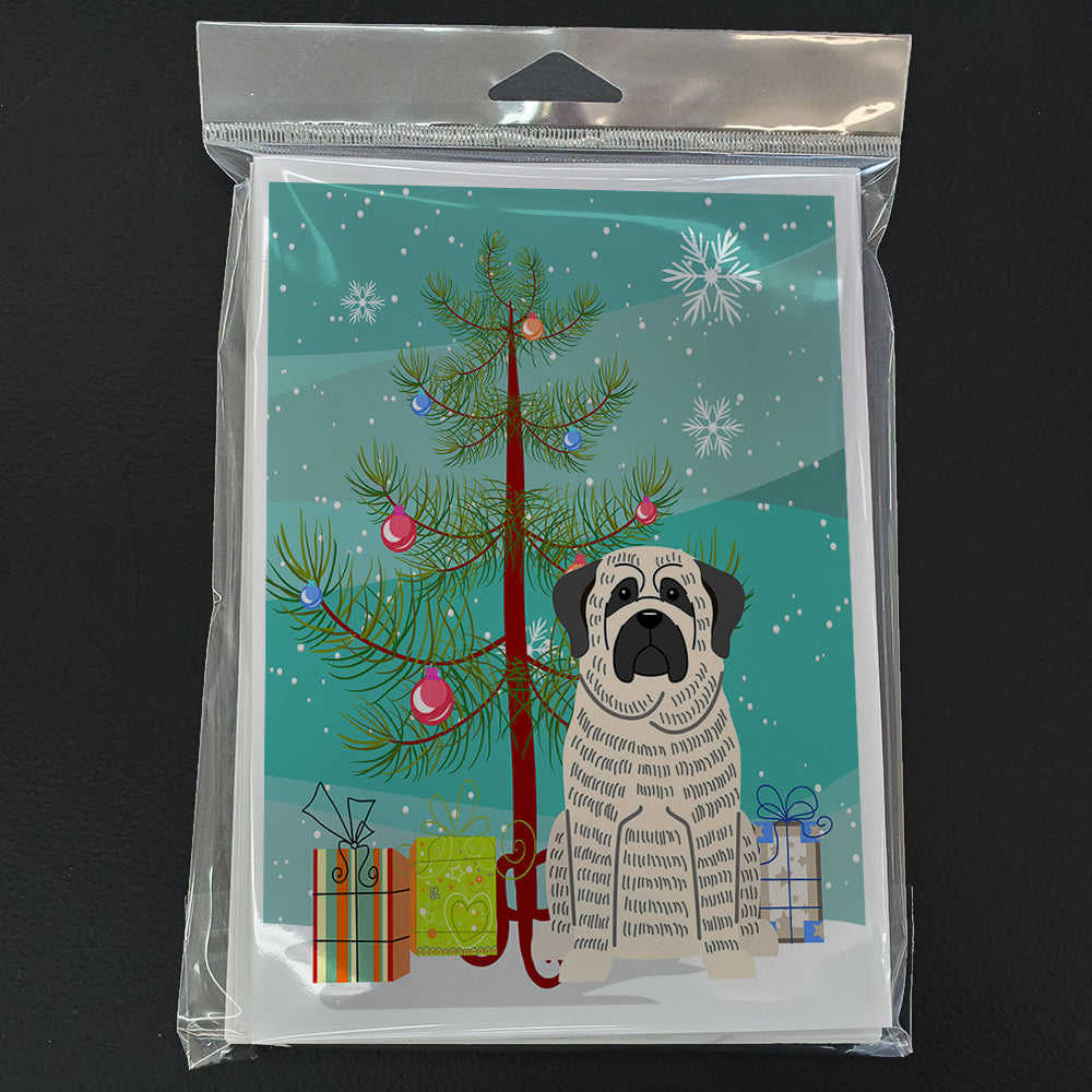 Merry Christmas Tree Mastiff Brindle White Greeting Cards Pack of 8 Blank Cards with Envelopes Whimsical A7 Size 5x7