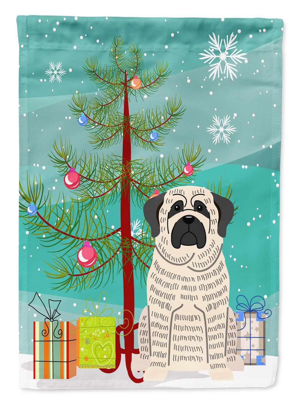 Merry Christmas Tree Mastiff Brindle White Garden Flag Mailbox Decorative Yard Banner Outside Patio Artwork for Flower Beds, Garden Size, Multicolor