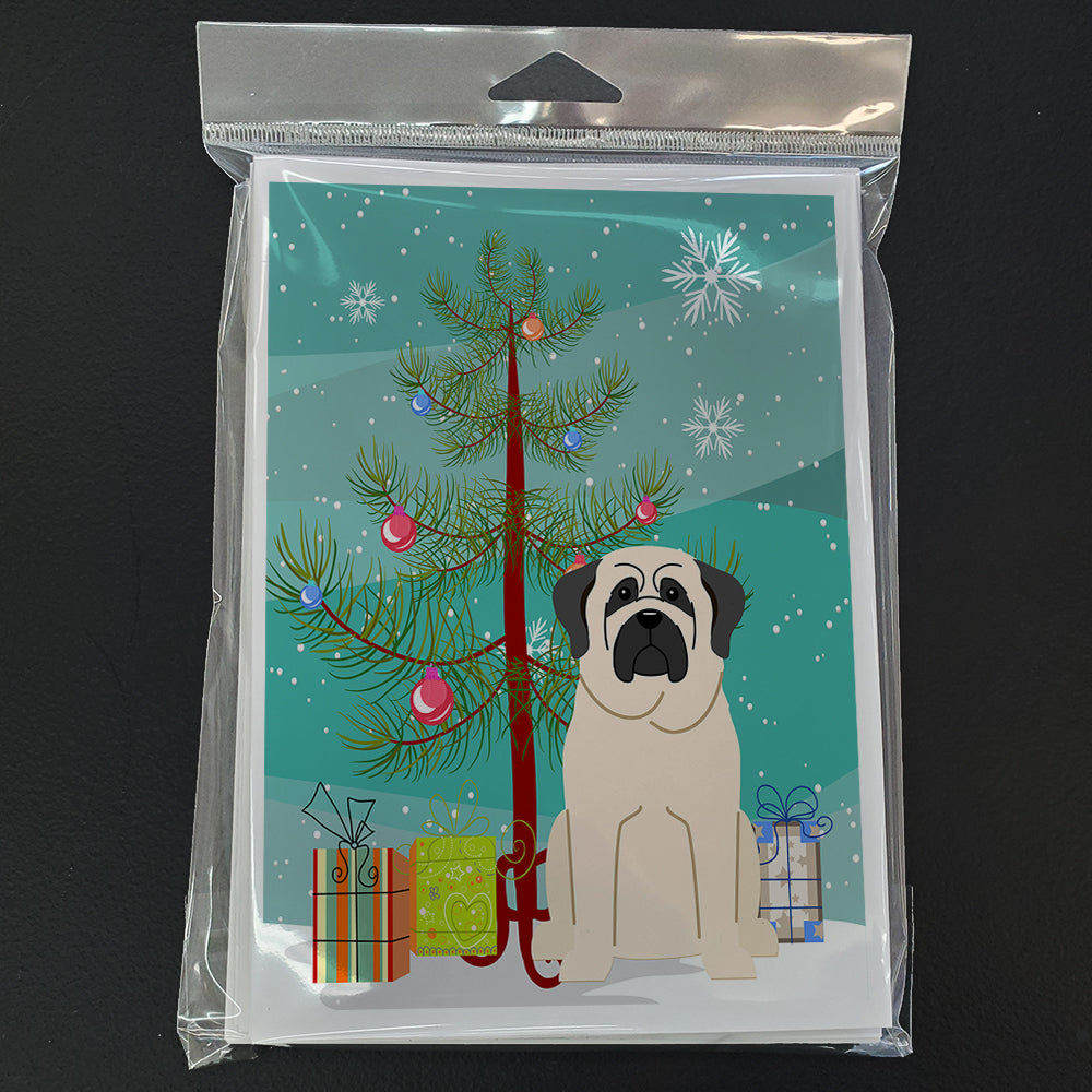 Merry Christmas Tree Mastiff White Greeting Cards Pack of 8 Blank Cards with Envelopes Whimsical A7 Size 5x7