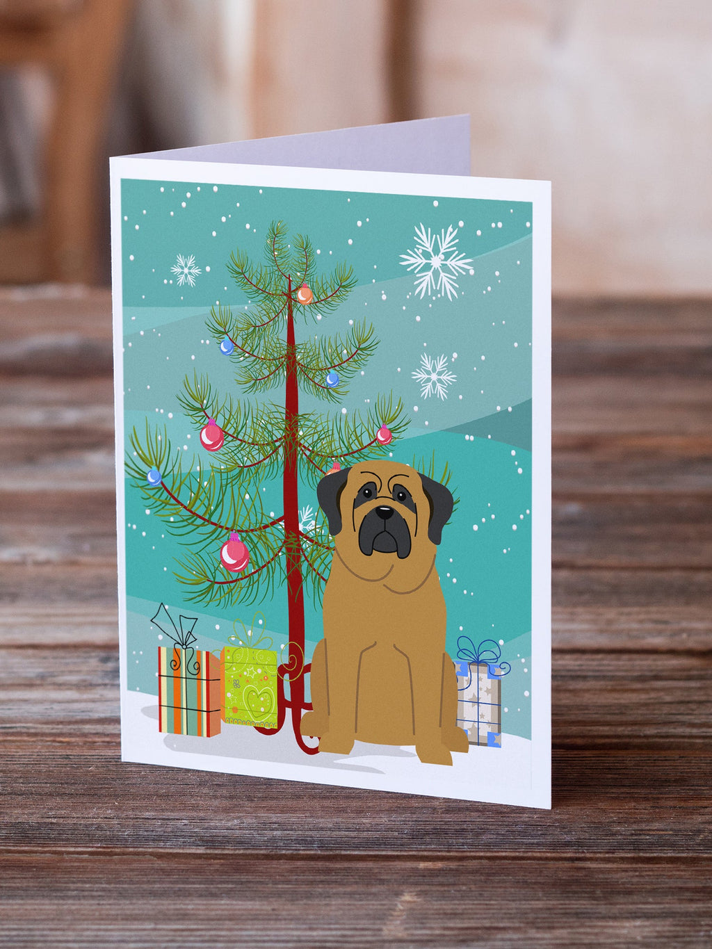 Merry Christmas Tree Mastiff Greeting Cards Pack of 8 Blank Cards with Envelopes Whimsical A7 Size 5x7