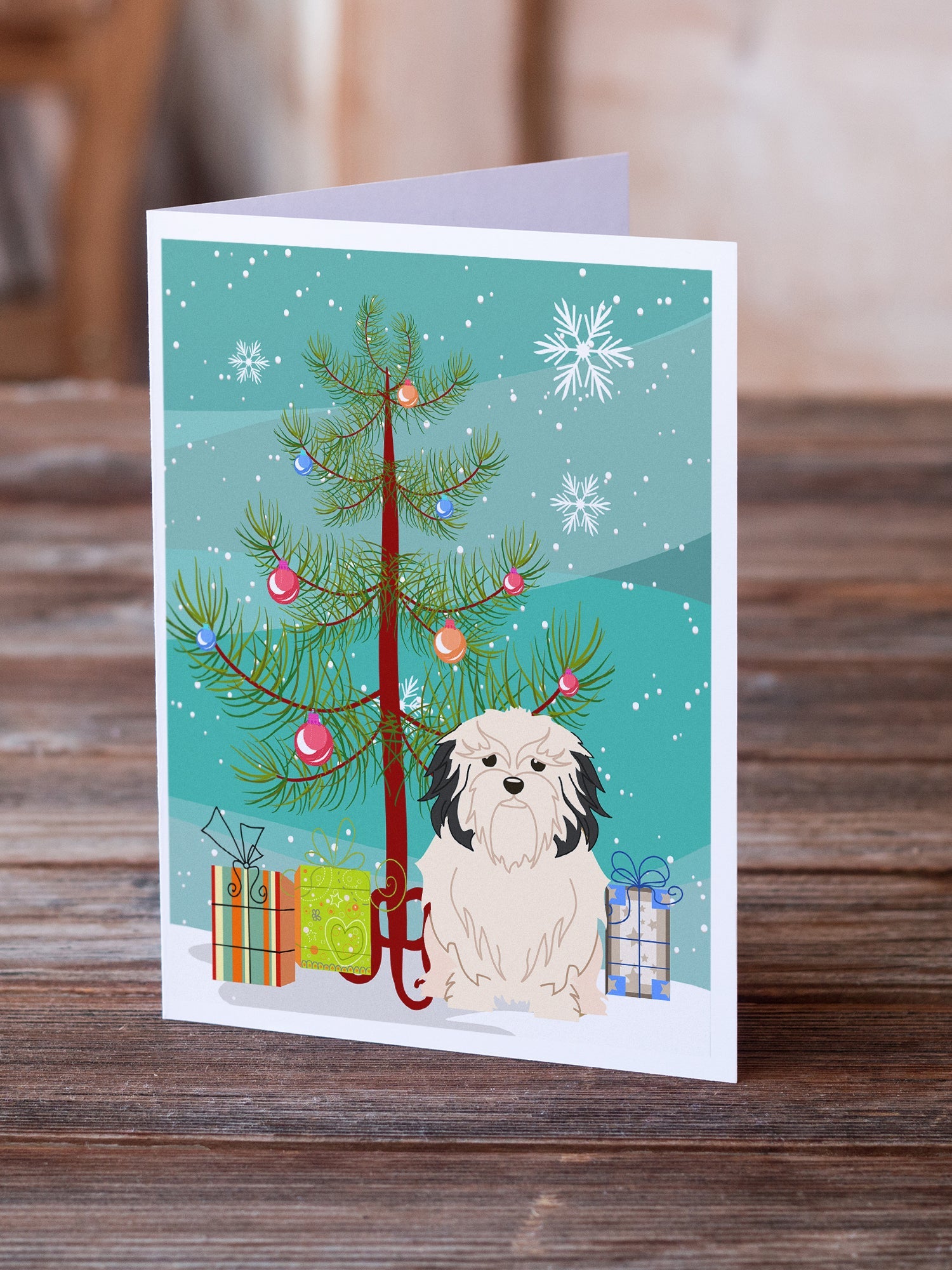 Merry Christmas Tree Lowchen Greeting Cards Pack of 8 Blank Cards with Envelopes Whimsical A7 Size 5x7