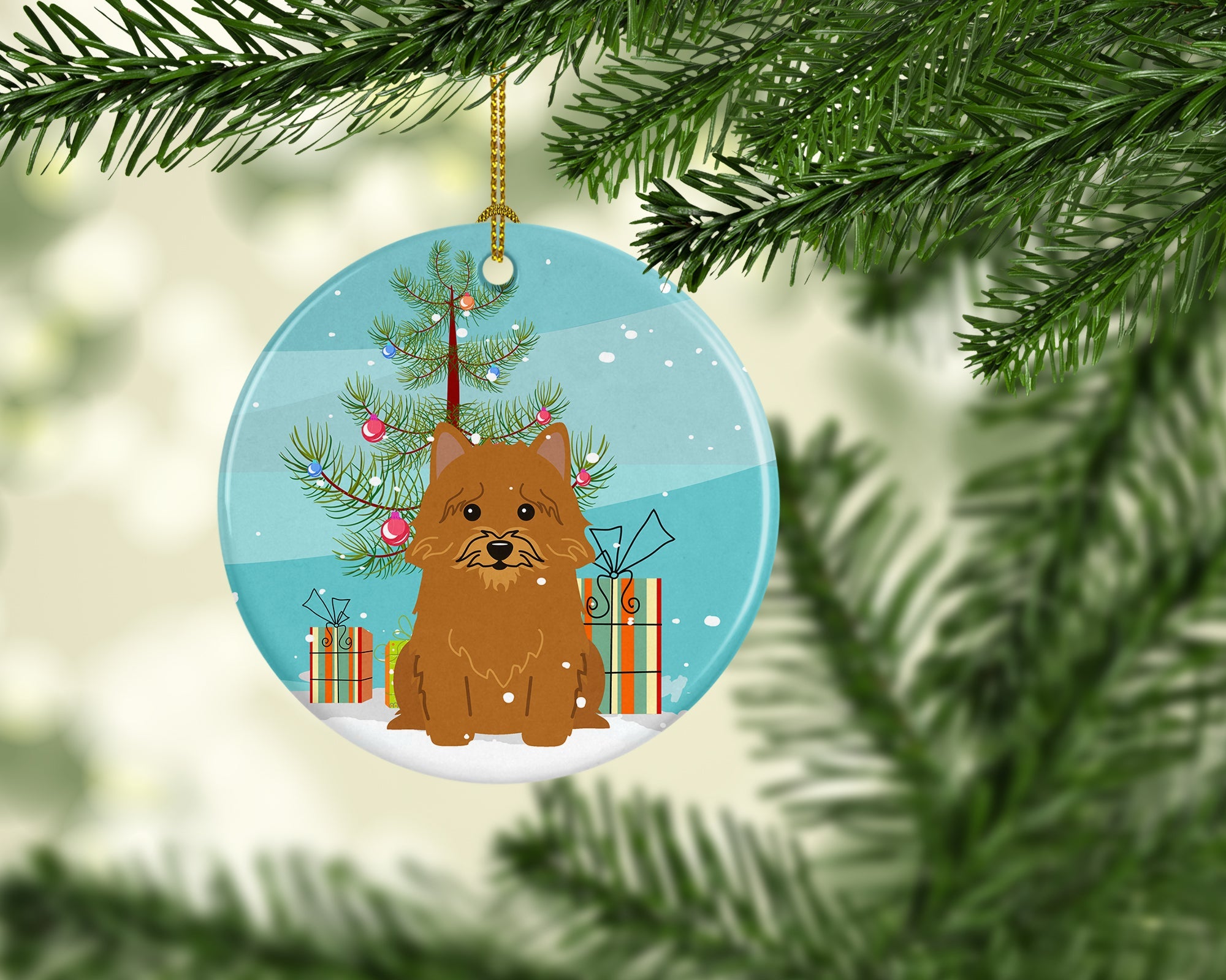 Merry Christmas Tree Norwich Terrier Ceramic Ornament Christmas Tree Hanging Decorations for Home Christmas Holiday, Party, Gift, 3 in, Multicolor