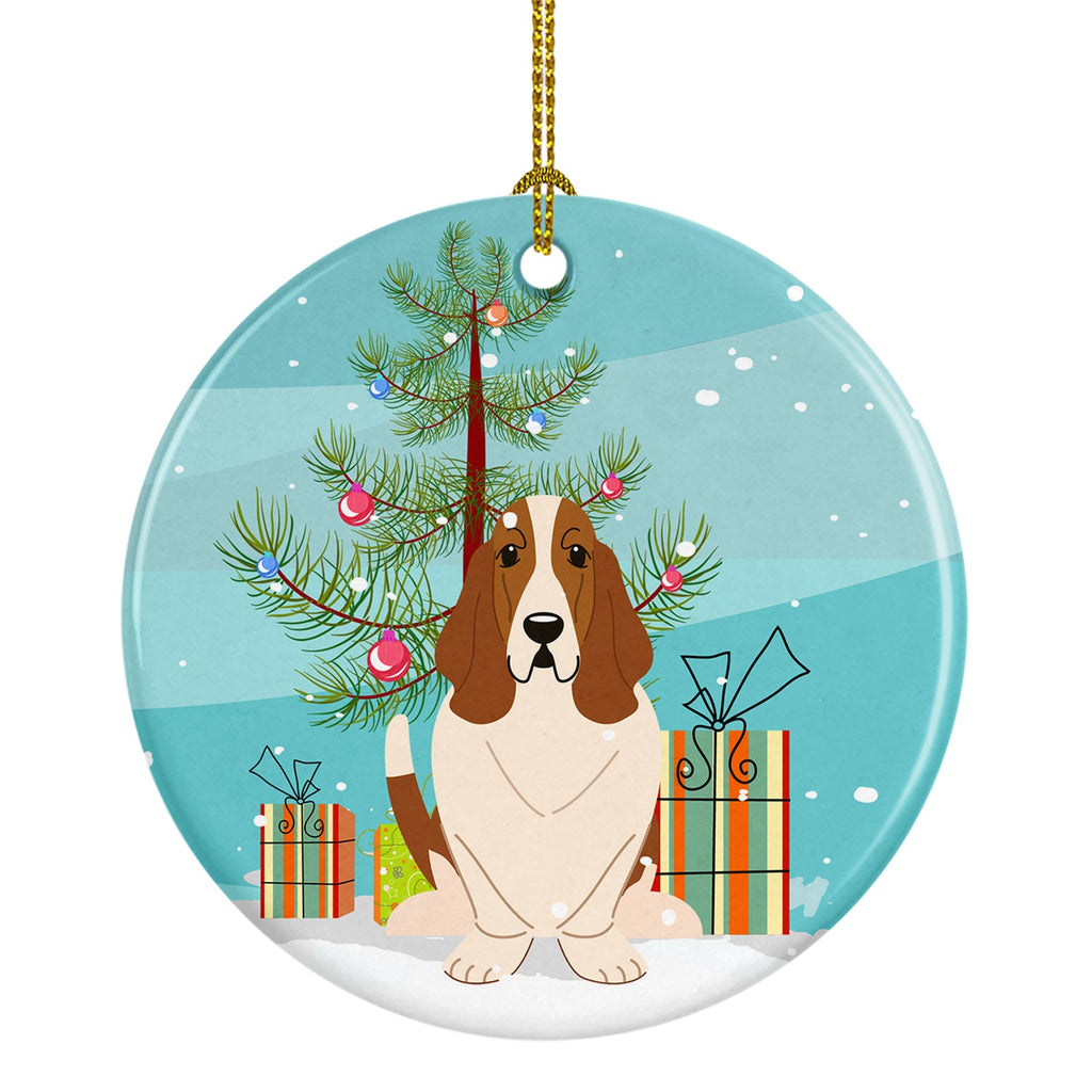 Merry Christmas Tree Basset Hound Ceramic Ornament Christmas Tree Hanging Decorations for Home Christmas Holiday, Party, Gift, 3 in, Multicolor