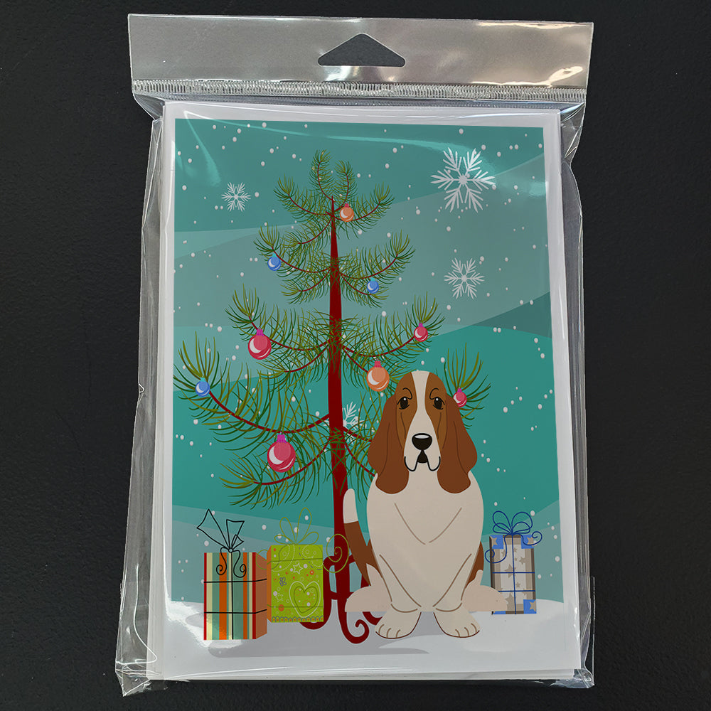 Merry Christmas Tree Basset Hound Greeting Cards Pack of 8 Blank Cards with Envelopes Whimsical A7 Size 5x7