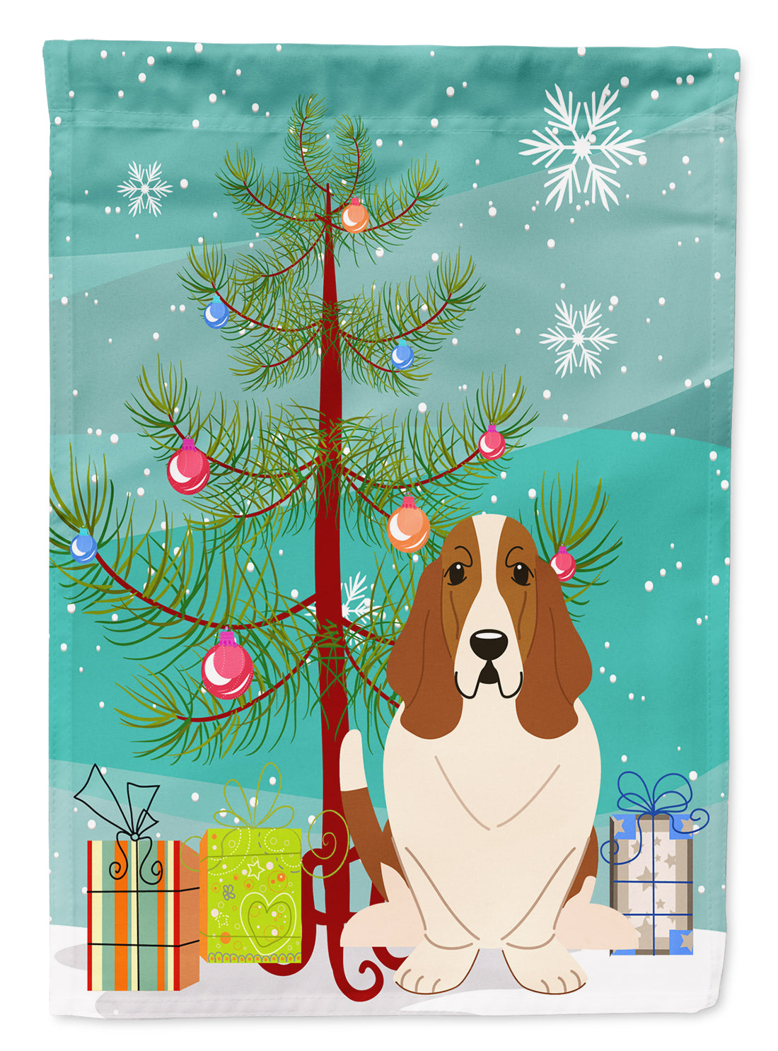 Merry Christmas Tree Basset Hound Garden Flag Mailbox Decorative Yard Banner Outside Patio Artwork for Flower Beds, Garden Size, Multicolor