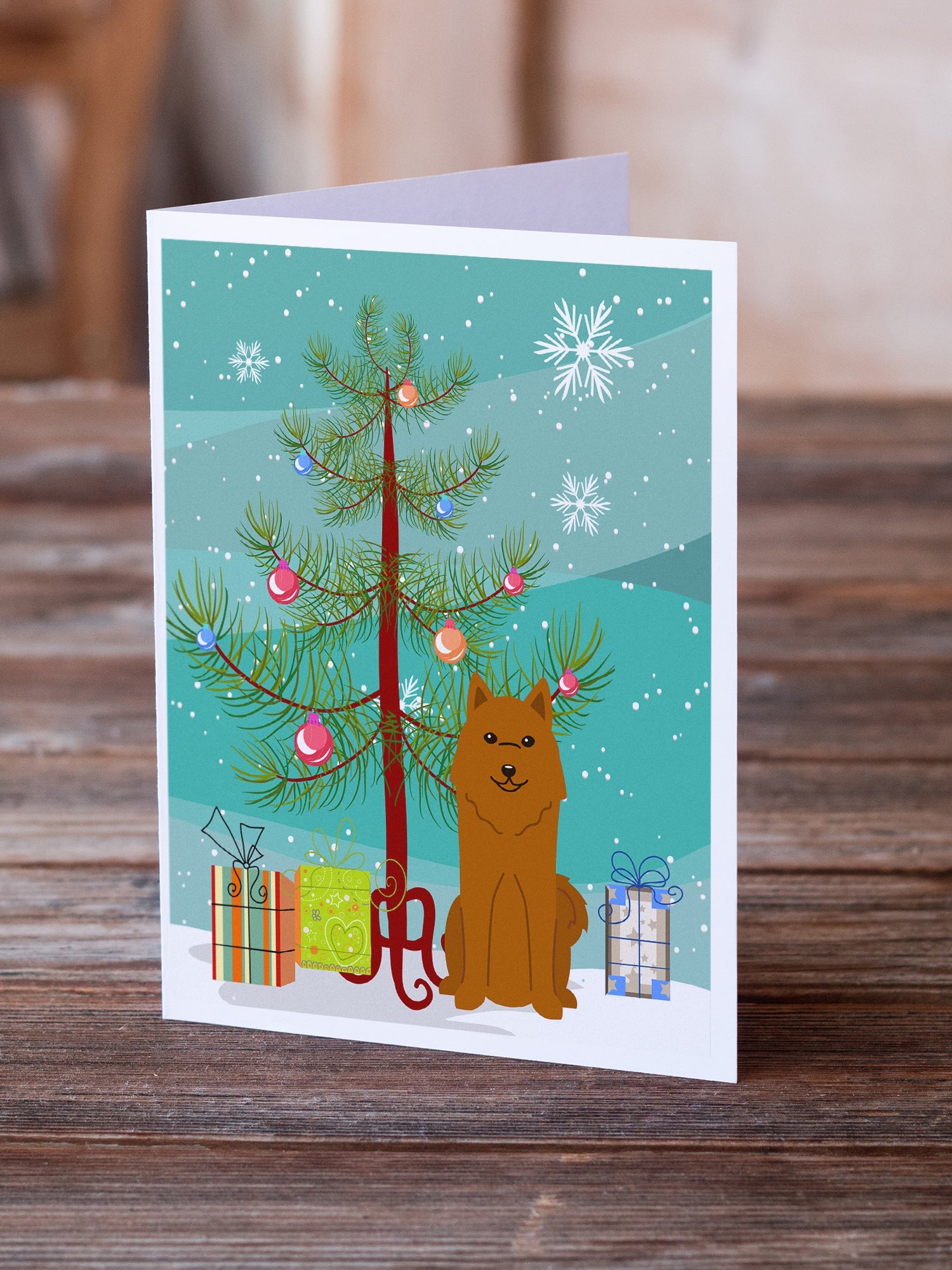 Merry Christmas Tree Karelian Bear Dog Greeting Cards Pack of 8 Blank Cards with Envelopes Whimsical A7 Size 5x7