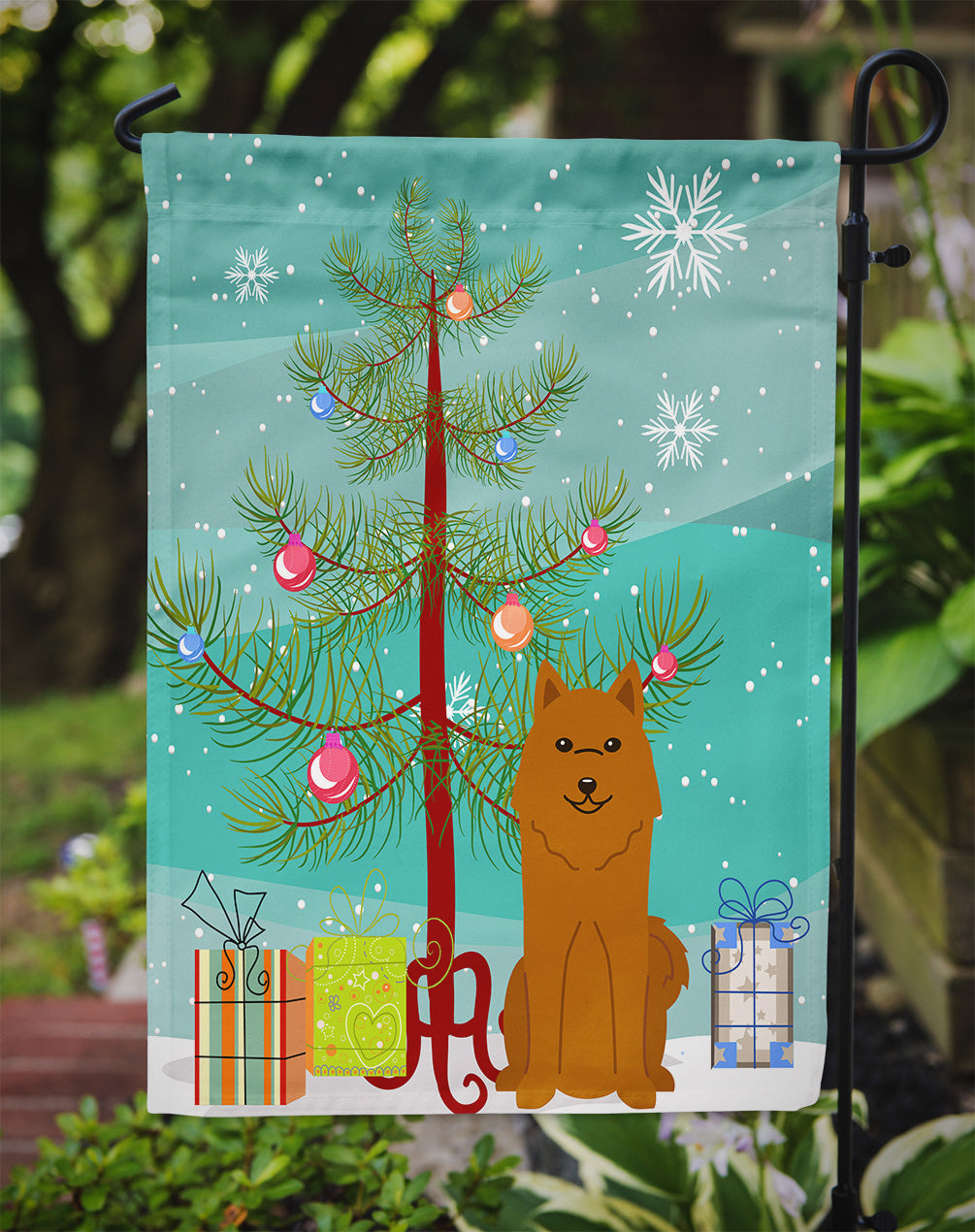 Merry Christmas Tree Karelian Bear Dog Garden Flag Mailbox Decorative Yard Banner Outside Patio Artwork for Flower Beds, Garden Size, Multicolor