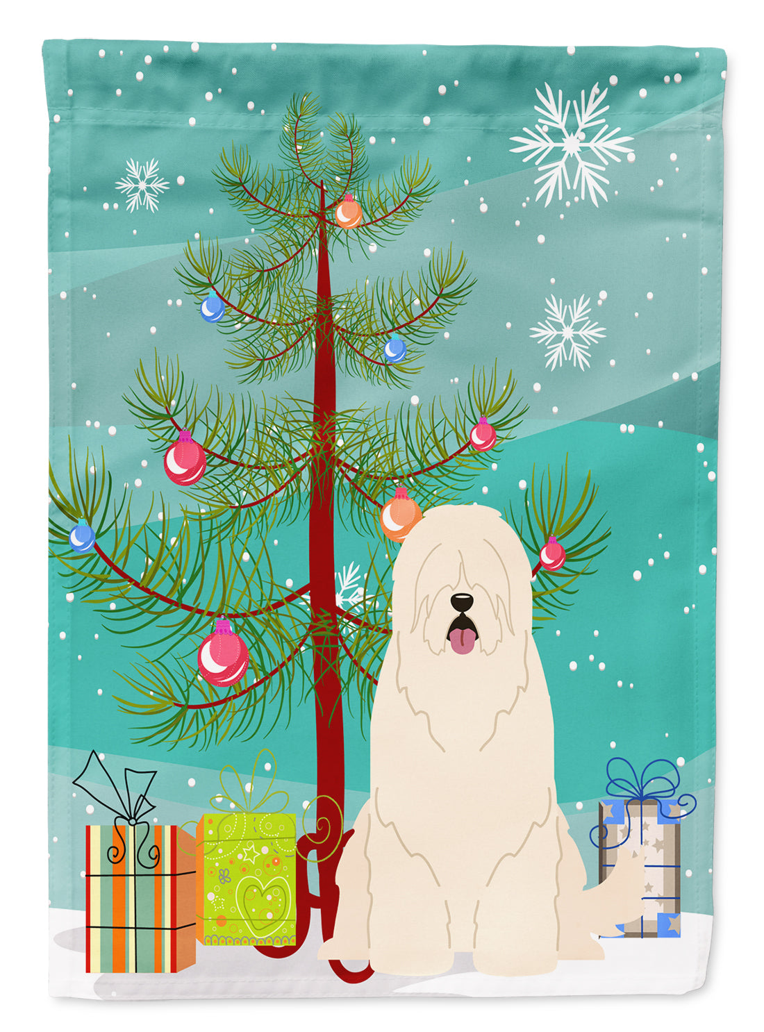 Merry Christmas Tree South Russian Sheepdog Garden Flag Mailbox Decorative Yard Banner Outside Patio Artwork for Flower Beds, Garden Size, Multicolor