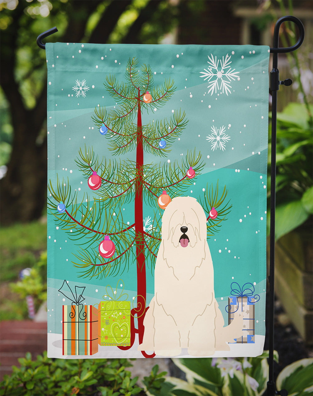 Merry Christmas Tree South Russian Sheepdog Garden Flag Mailbox Decorative Yard Banner Outside Patio Artwork for Flower Beds, Garden Size, Multicolor