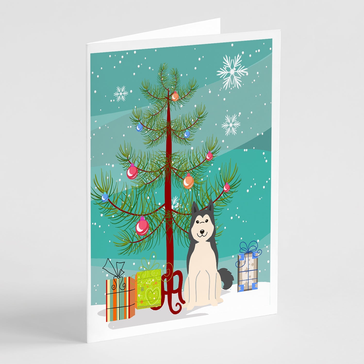 Merry Christmas Tree West Siberian Laika Spitz Greeting Cards Pack of 8 Blank Cards with Envelopes Whimsical A7 Size 5x7