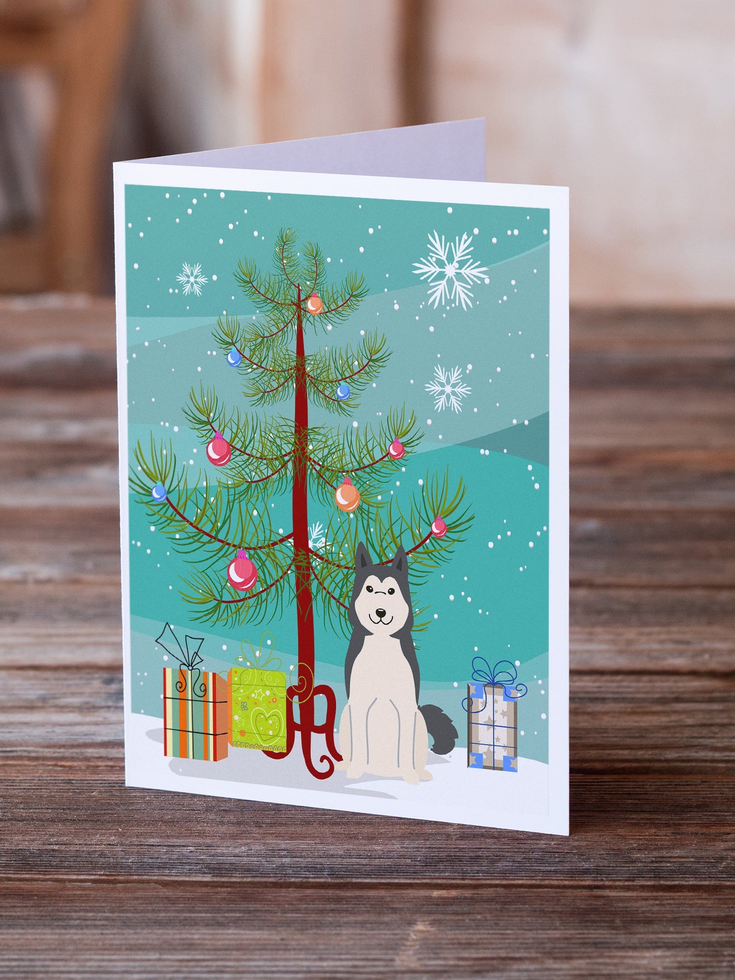 Merry Christmas Tree West Siberian Laika Spitz Greeting Cards Pack of 8 Blank Cards with Envelopes Whimsical A7 Size 5x7