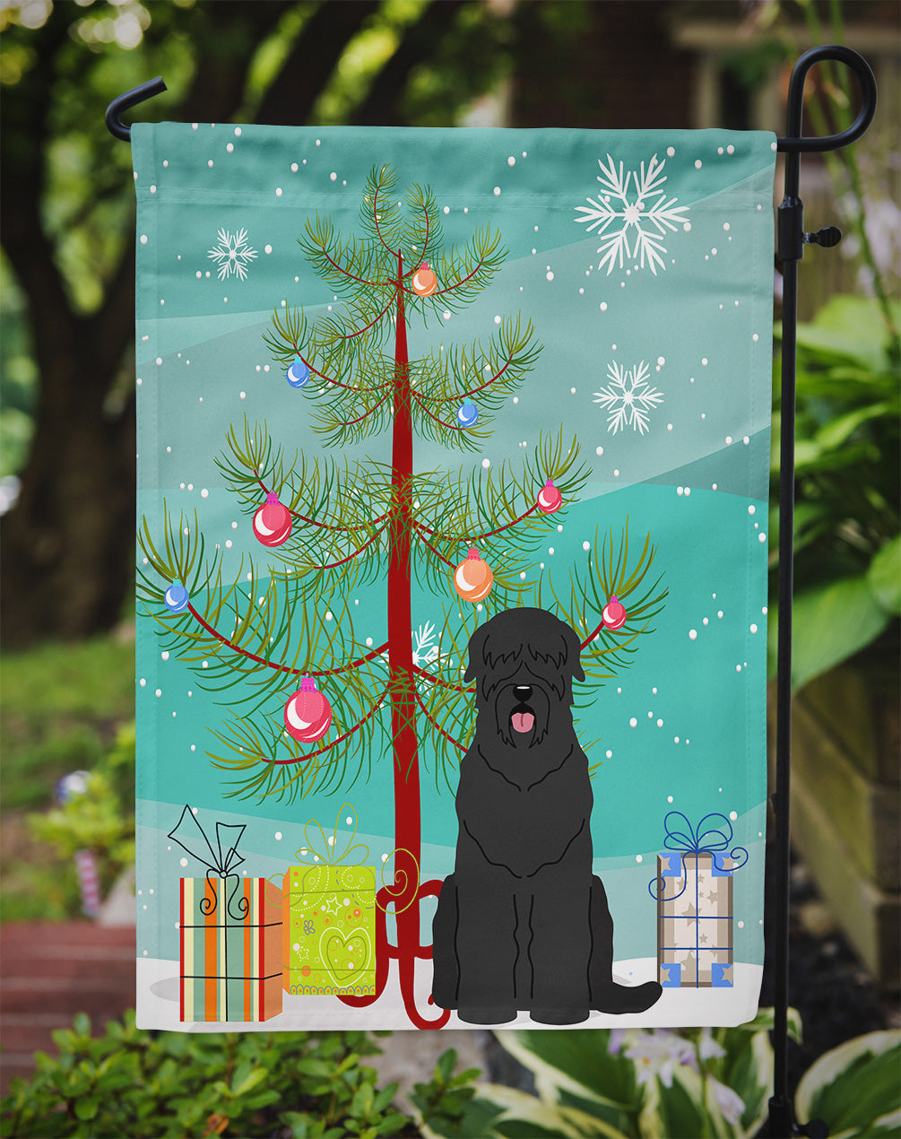 Merry Christmas Tree Black Russian Terrier Garden Flag Mailbox Decorative Yard Banner Outside Patio Artwork for Flower Beds, Garden Size, Multicolor