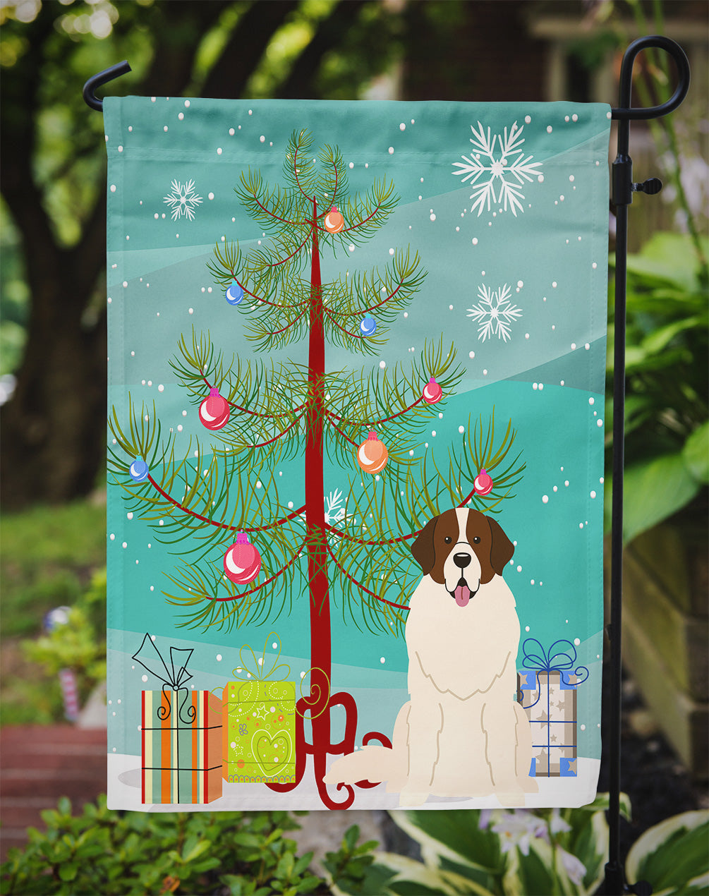 Merry Christmas Tree Moscow Watchdog Garden Flag Mailbox Decorative Yard Banner Outside Patio Artwork for Flower Beds, Garden Size, Multicolor