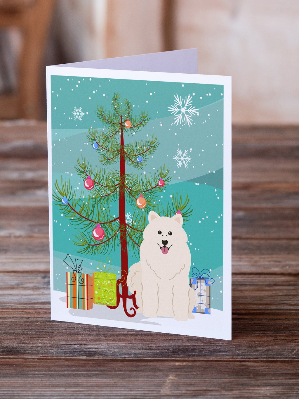 Merry Christmas Tree Samoyed Greeting Cards Pack of 8 Blank Cards with Envelopes Whimsical A7 Size 5x7