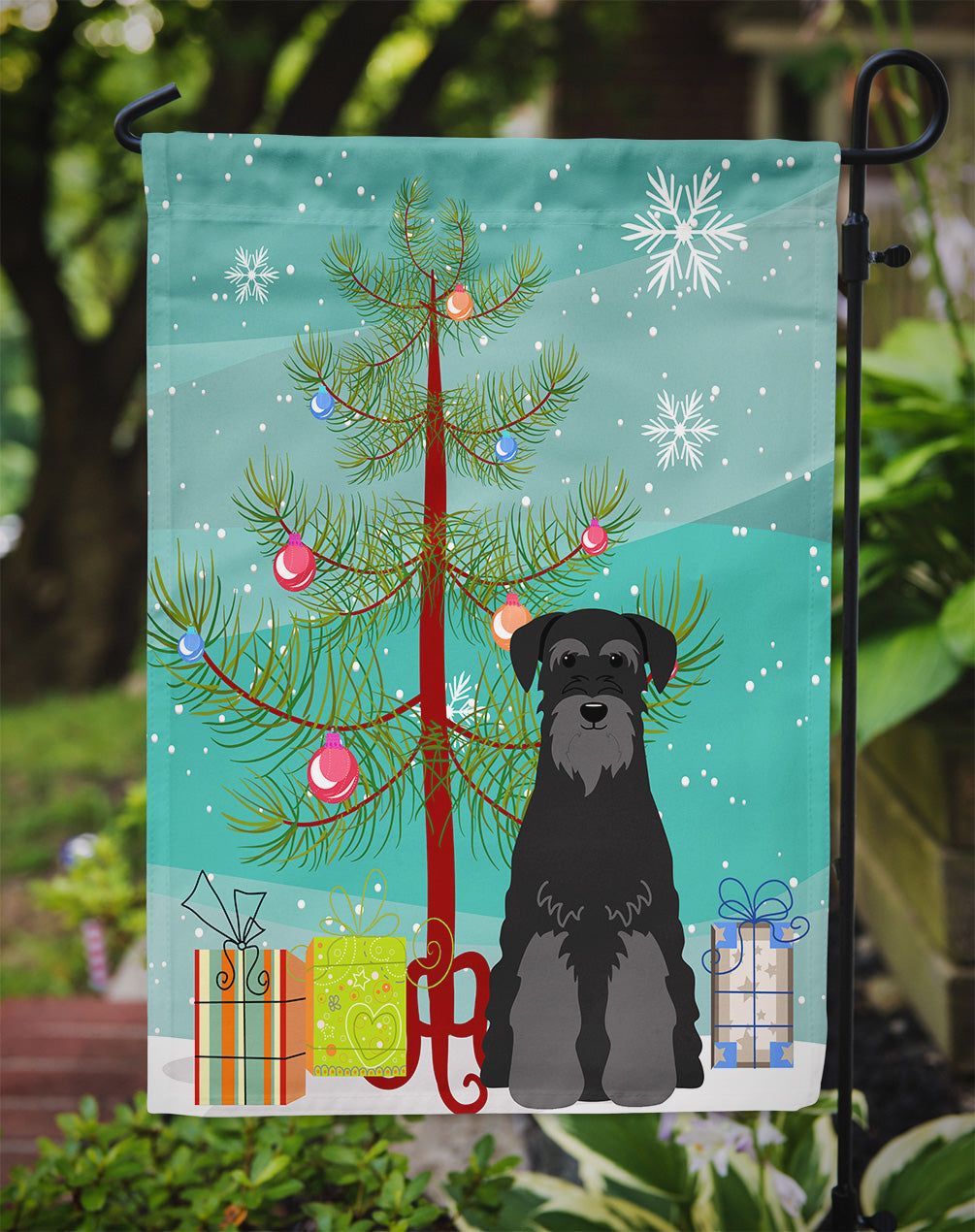 Merry Christmas Tree Standard Schnauzer Black Garden Flag Mailbox Decorative Yard Banner Outside Patio Artwork for Flower Beds, Garden Size, Multicolor