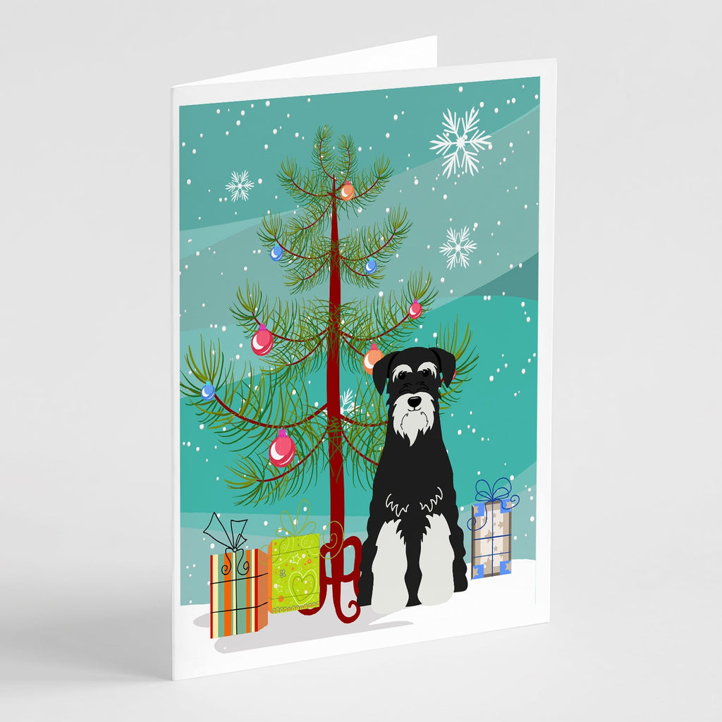 Merry Christmas Tree Standard Schnauzer Salt and Pepper Greeting Cards Pack of 8 Blank Cards with Envelopes Whimsical A7 Size 5x7