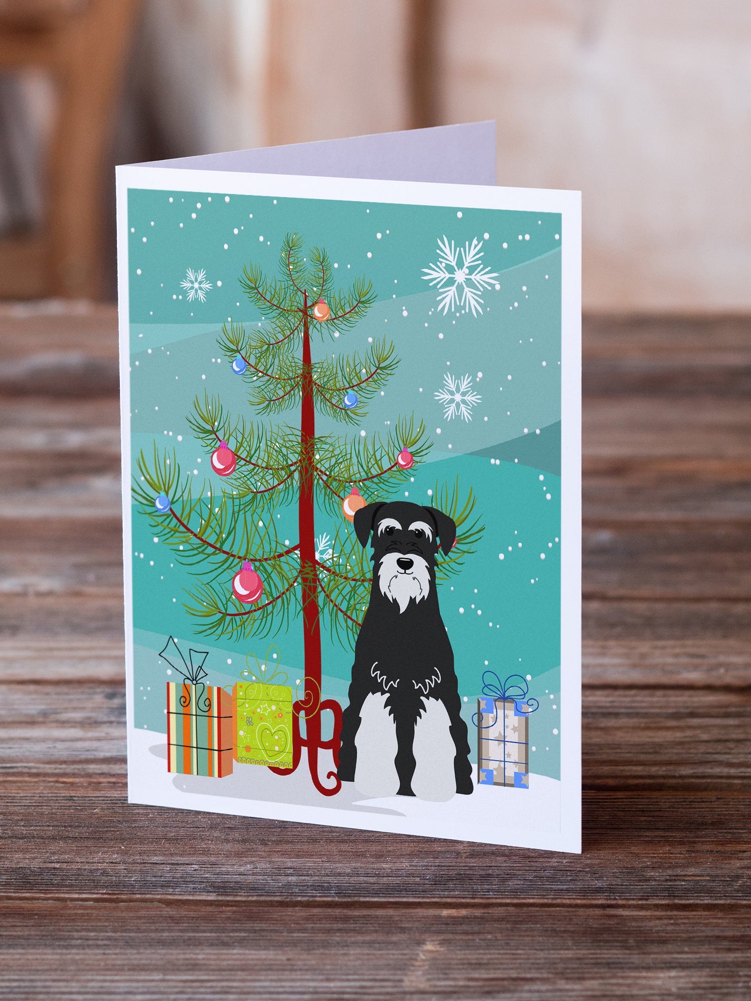 Merry Christmas Tree Standard Schnauzer Salt and Pepper Greeting Cards Pack of 8 Blank Cards with Envelopes Whimsical A7 Size 5x7