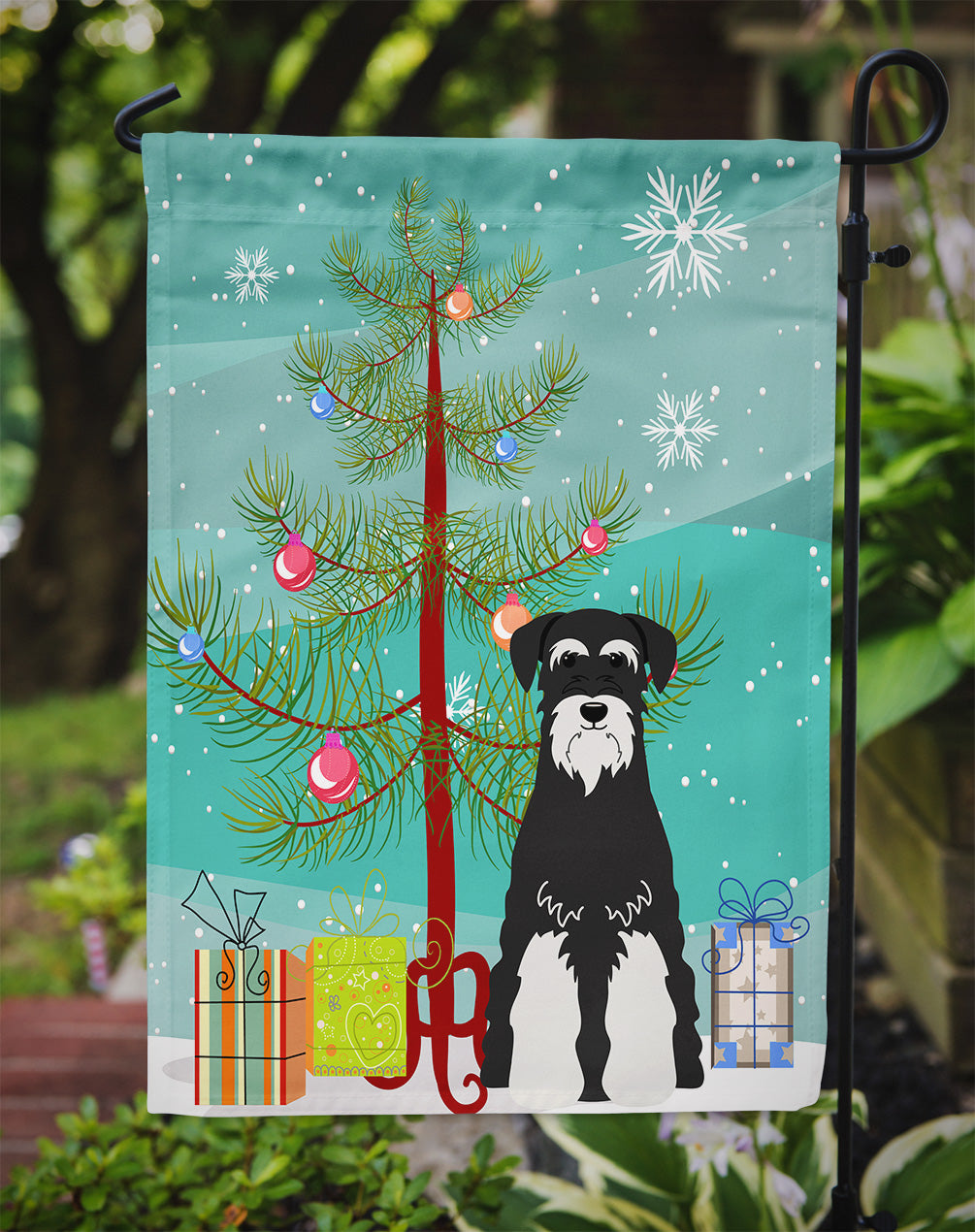 Merry Christmas Tree Standard Schnauzer Salt and Pepper Garden Flag Mailbox Decorative Yard Banner Outside Patio Artwork for Flower Beds, Garden Size, Multicolor
