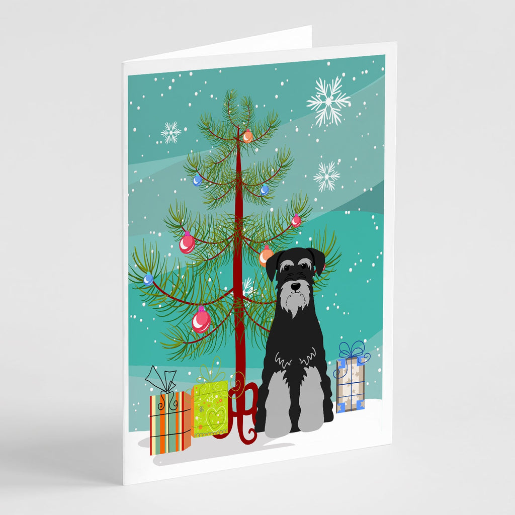 Merry Christmas Tree Standard Schnauzer Black Grey Greeting Cards Pack of 8 Blank Cards with Envelopes Whimsical A7 Size 5x7