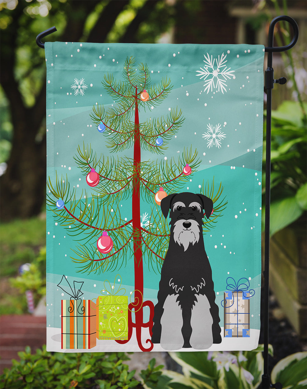 Merry Christmas Tree Standard Schnauzer Black Grey Garden Flag Mailbox Decorative Yard Banner Outside Patio Artwork for Flower Beds, Garden Size, Multicolor