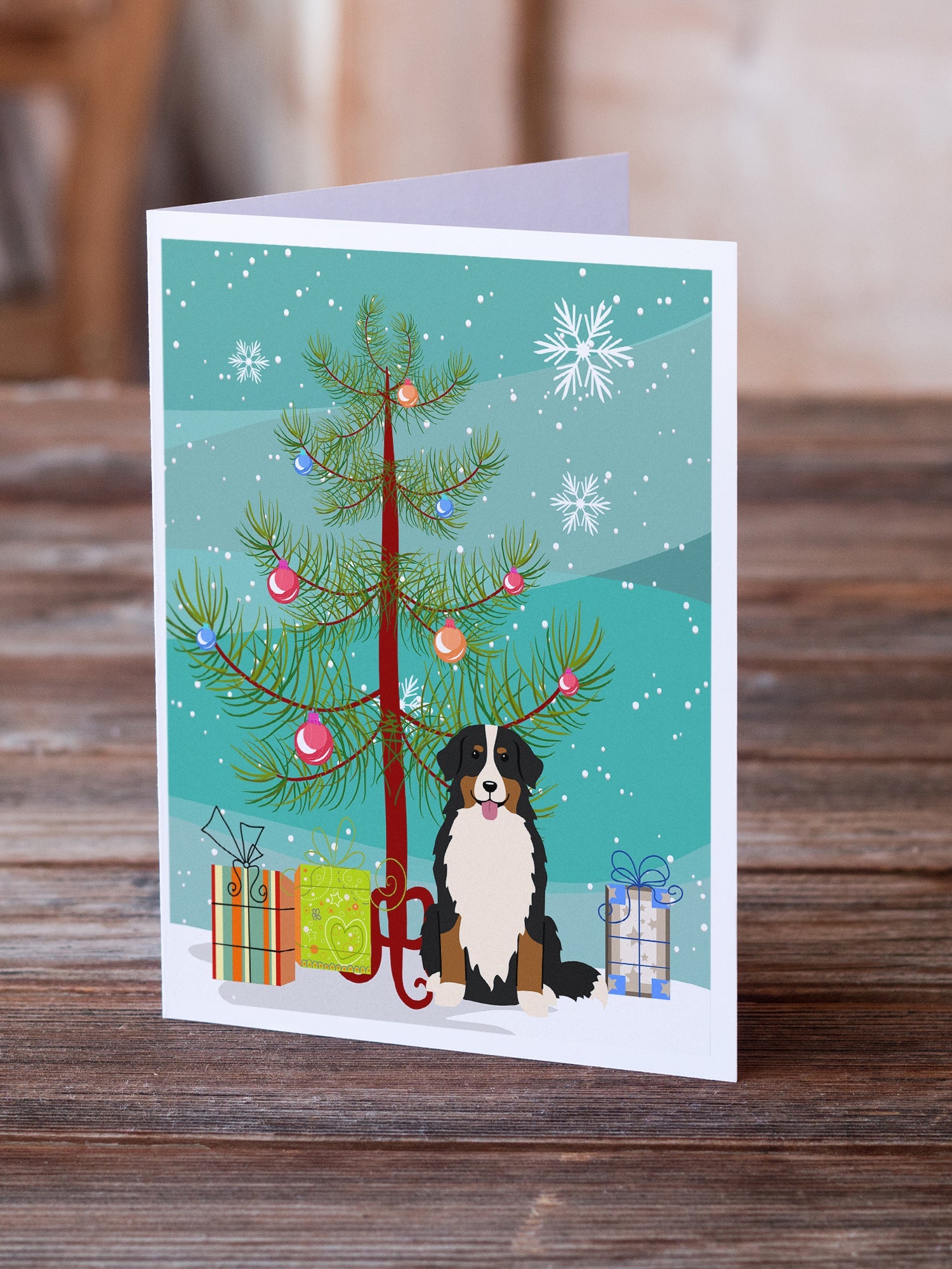 Merry Christmas Tree Bernese Mountain Dog Greeting Cards Pack of 8 Blank Cards with Envelopes Whimsical A7 Size 5x7