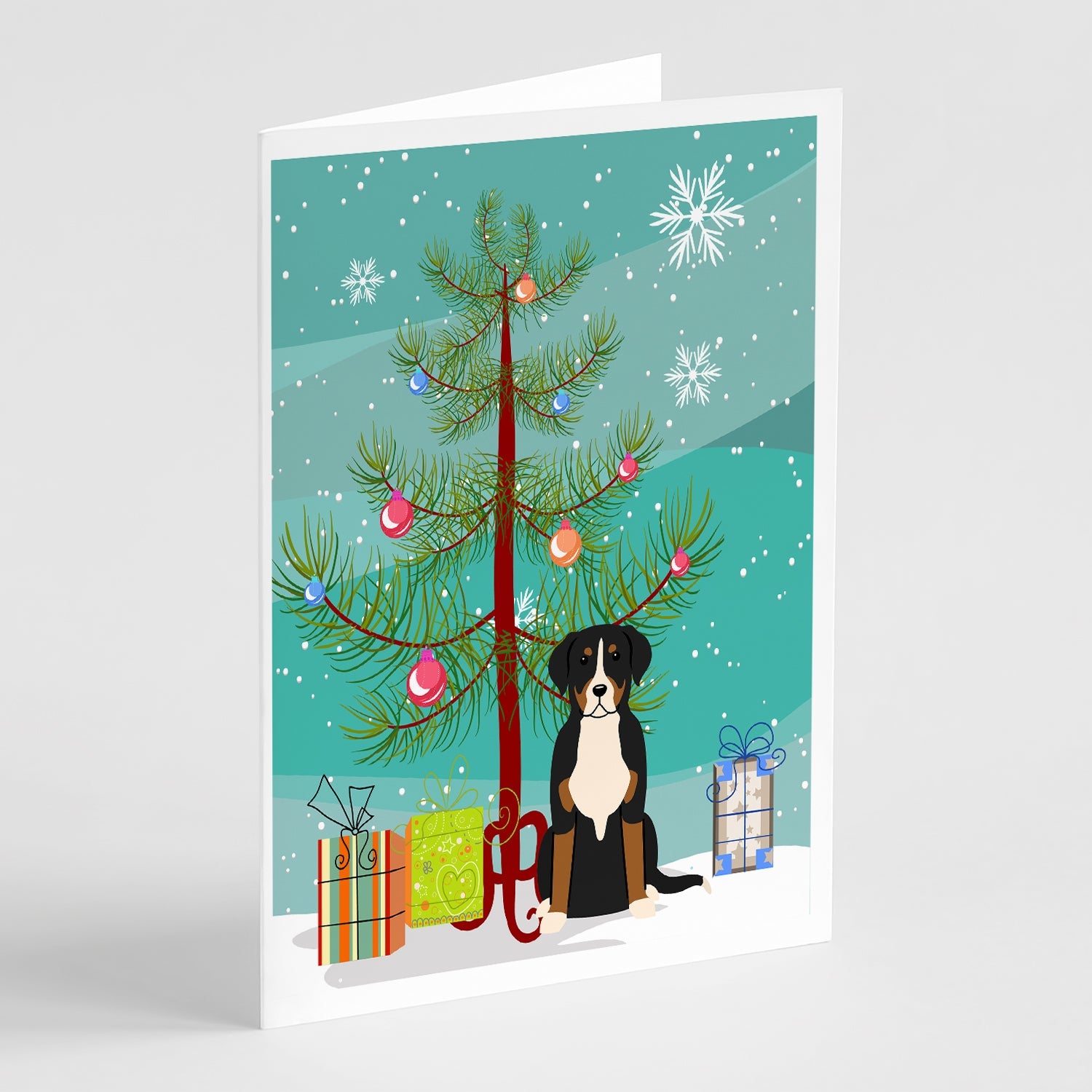 Merry Christmas Tree Greater Swiss Mountain Dog Greeting Cards Pack of 8 Blank Cards with Envelopes Whimsical A7 Size 5x7