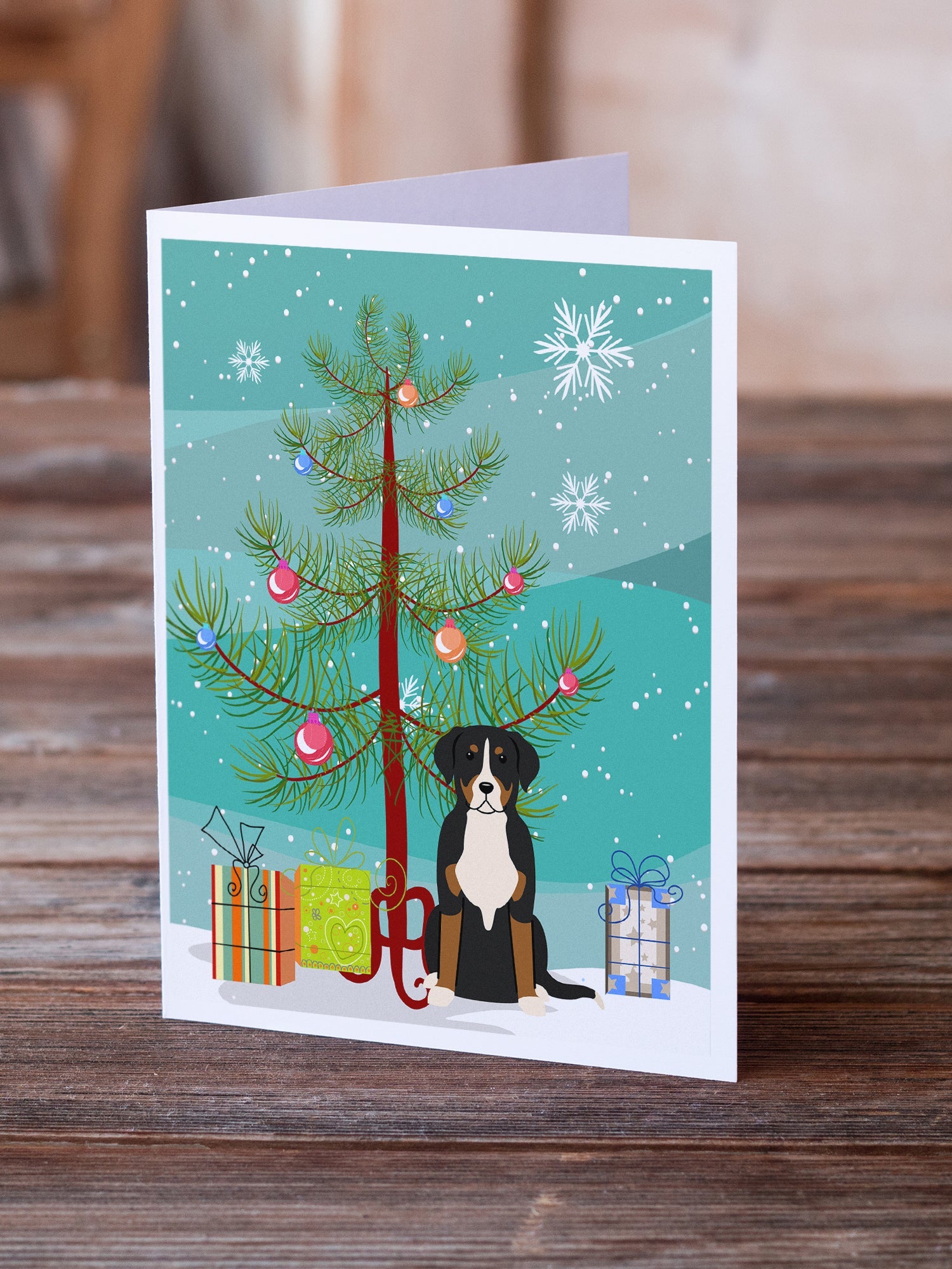 Merry Christmas Tree Greater Swiss Mountain Dog Greeting Cards Pack of 8 Blank Cards with Envelopes Whimsical A7 Size 5x7