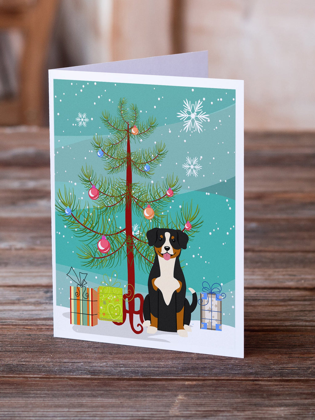 Merry Christmas Tree Entlebucher Greeting Cards Pack of 8 Blank Cards with Envelopes Whimsical A7 Size 5x7