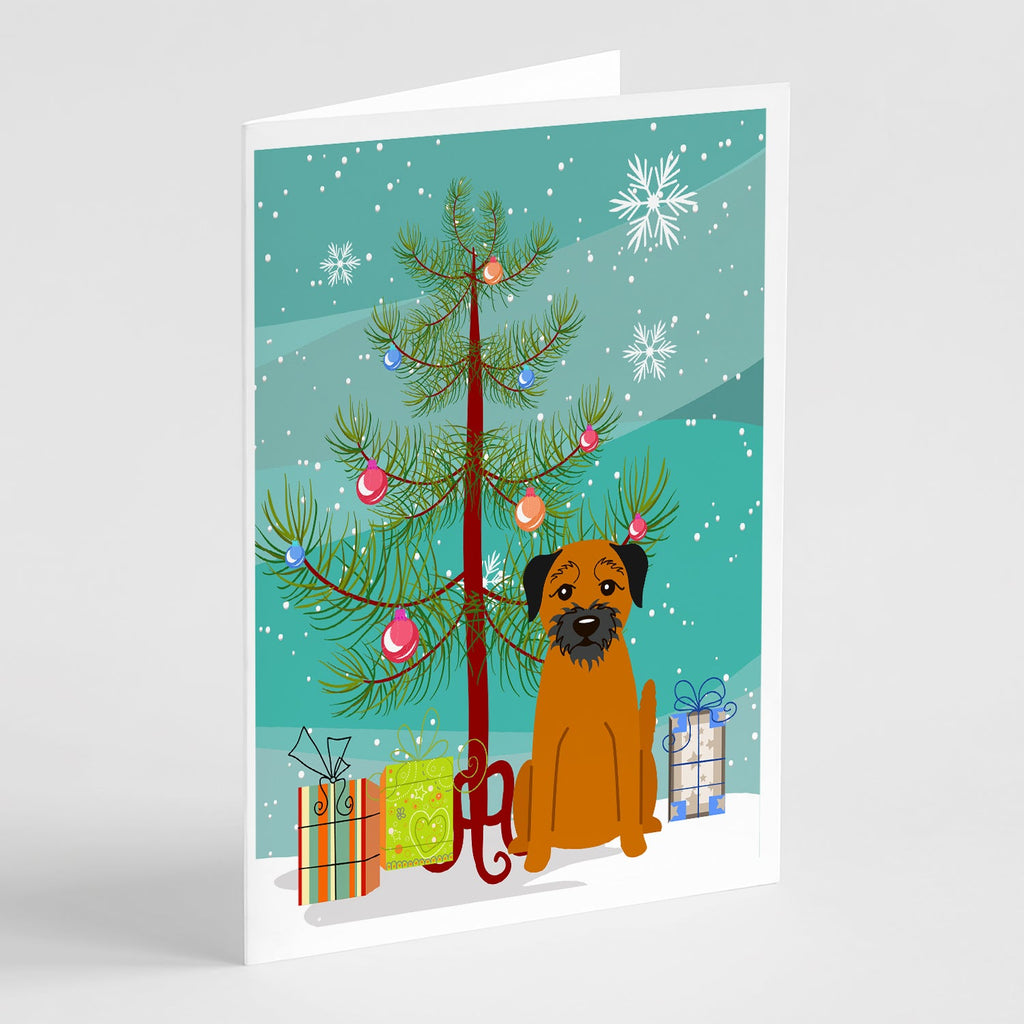 Merry Christmas Tree Border Terrier Greeting Cards Pack of 8 Blank Cards with Envelopes Whimsical A7 Size 5x7