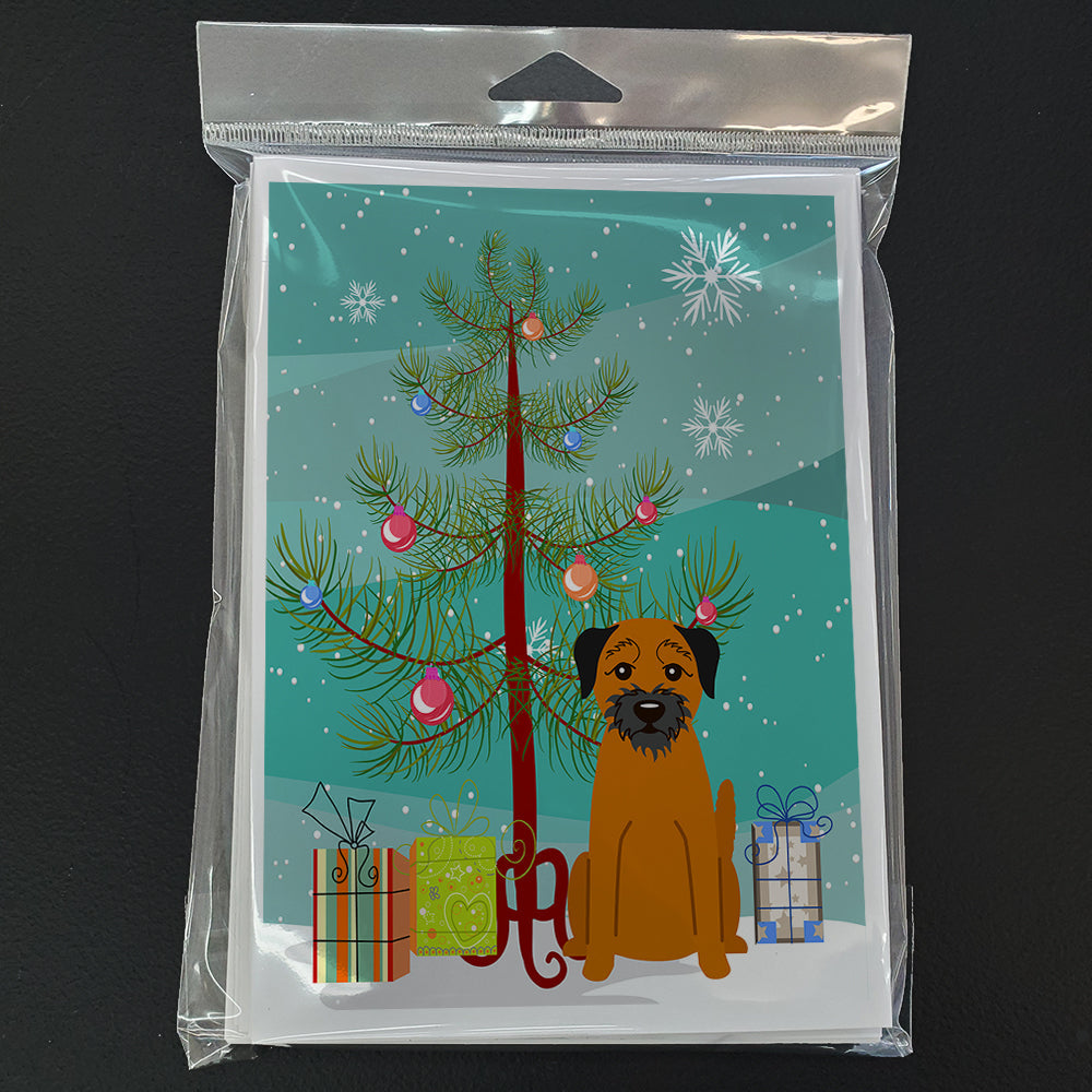 Merry Christmas Tree Border Terrier Greeting Cards Pack of 8 Blank Cards with Envelopes Whimsical A7 Size 5x7