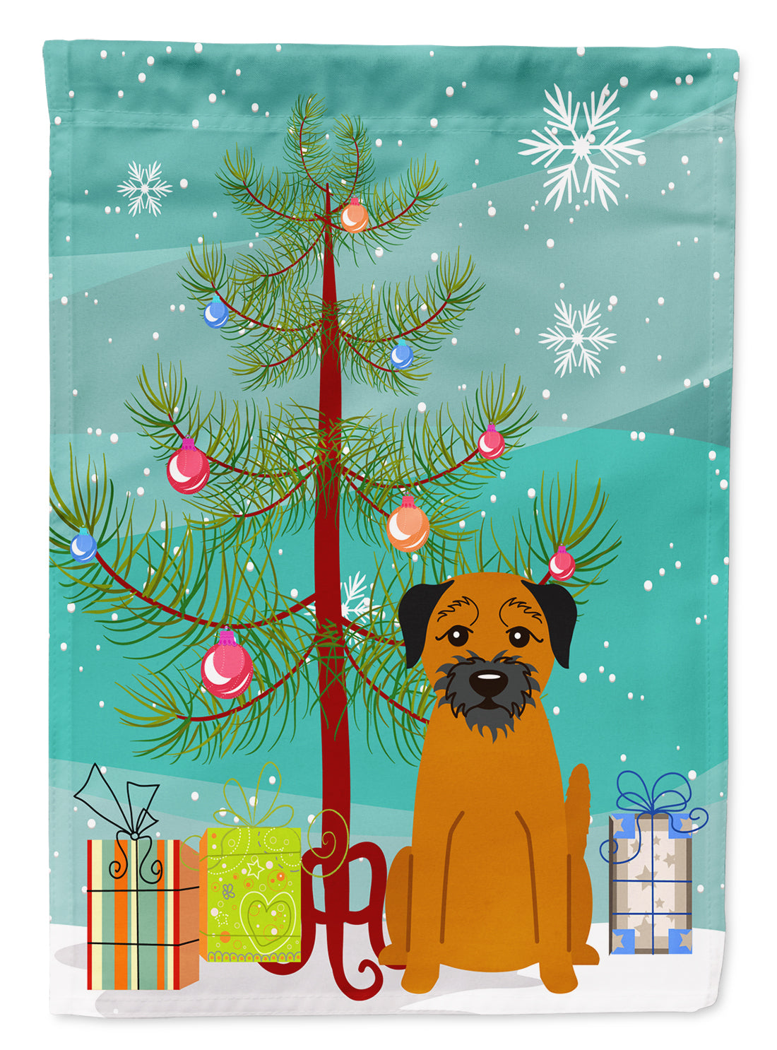Merry Christmas Tree Border Terrier Garden Flag Mailbox Decorative Yard Banner Outside Patio Artwork for Flower Beds, Garden Size, Multicolor