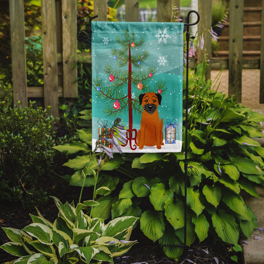 Merry Christmas Tree Border Terrier Garden Flag Mailbox Decorative Yard Banner Outside Patio Artwork for Flower Beds, Garden Size, Multicolor