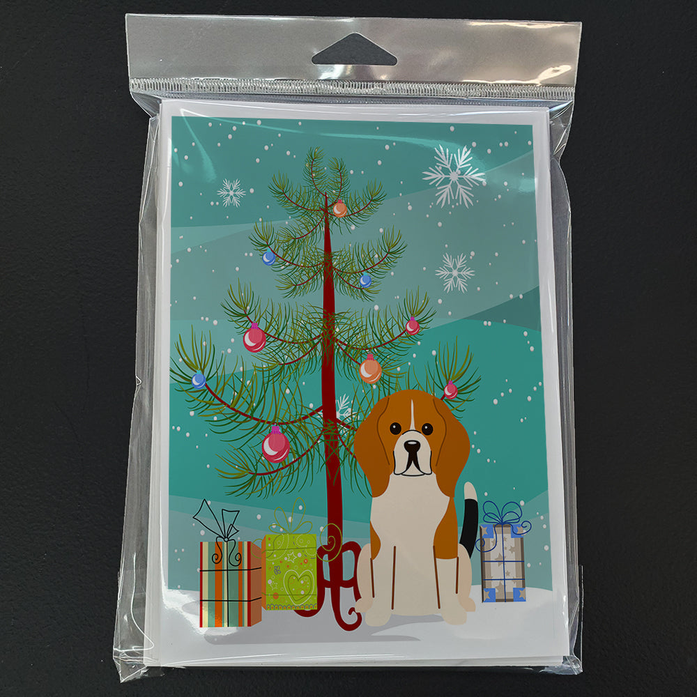Merry Christmas Tree Beagle Tricolor Greeting Cards Pack of 8 Blank Cards with Envelopes Whimsical A7 Size 5x7