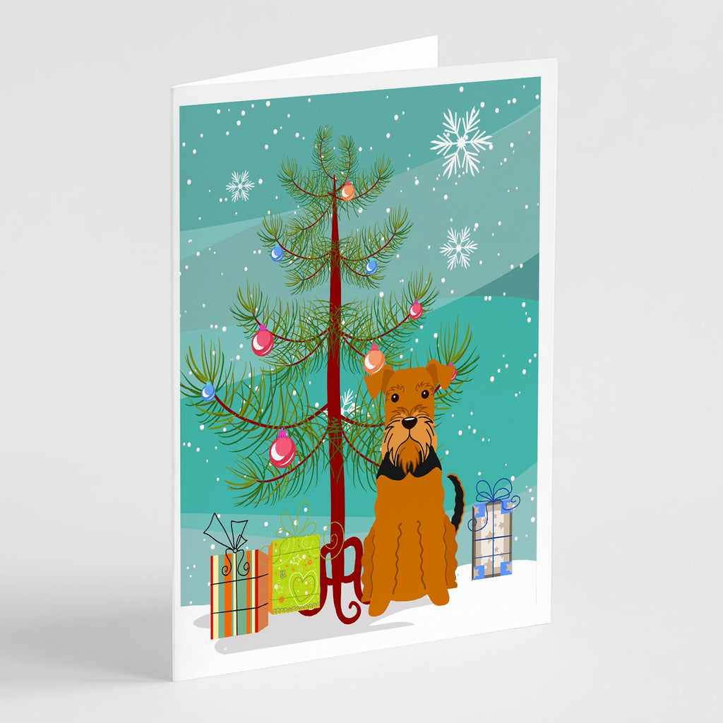Merry Christmas Tree Airedale Greeting Cards Pack of 8 Blank Cards with Envelopes Whimsical A7 Size 5x7