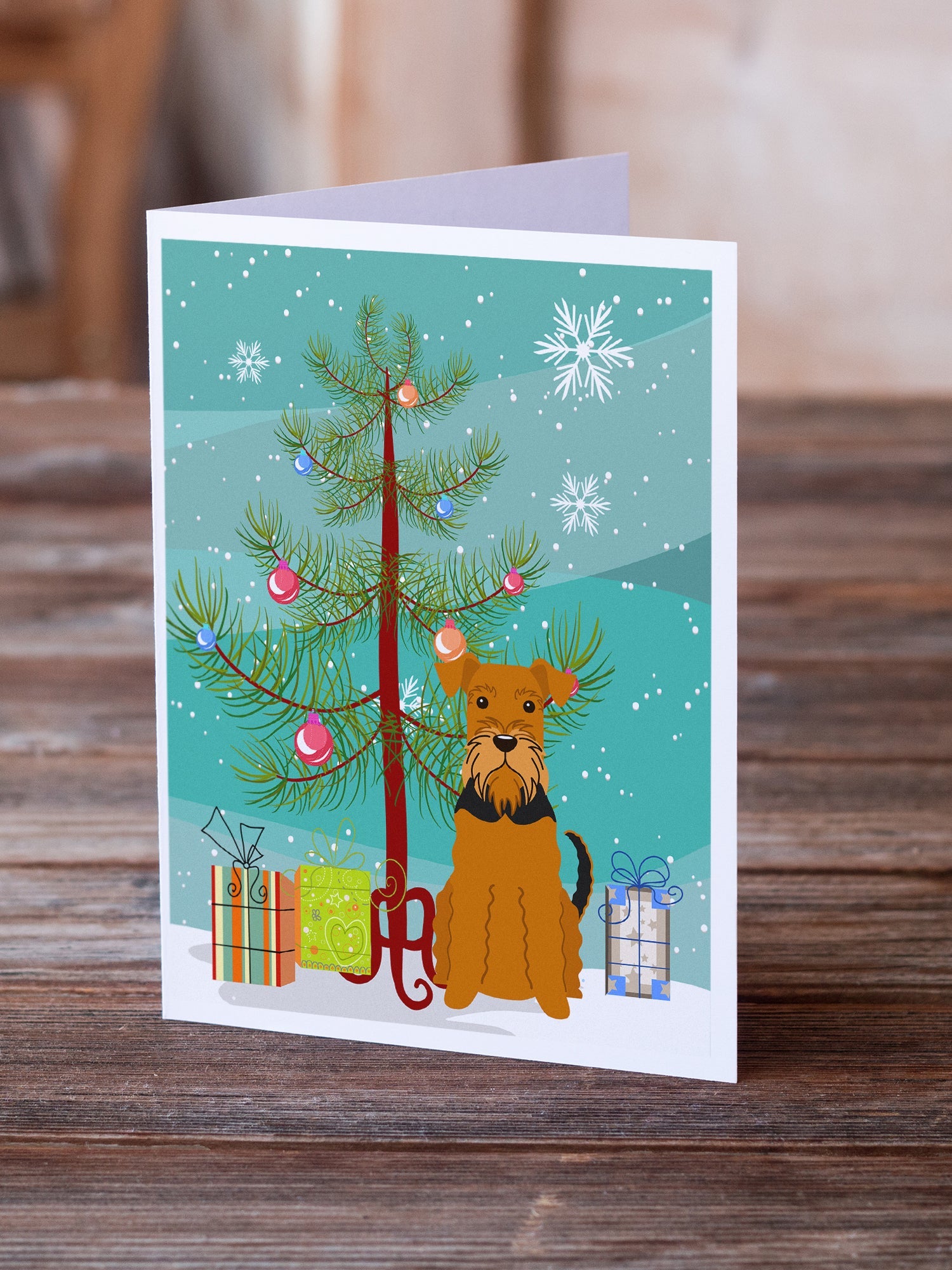 Merry Christmas Tree Airedale Greeting Cards Pack of 8 Blank Cards with Envelopes Whimsical A7 Size 5x7