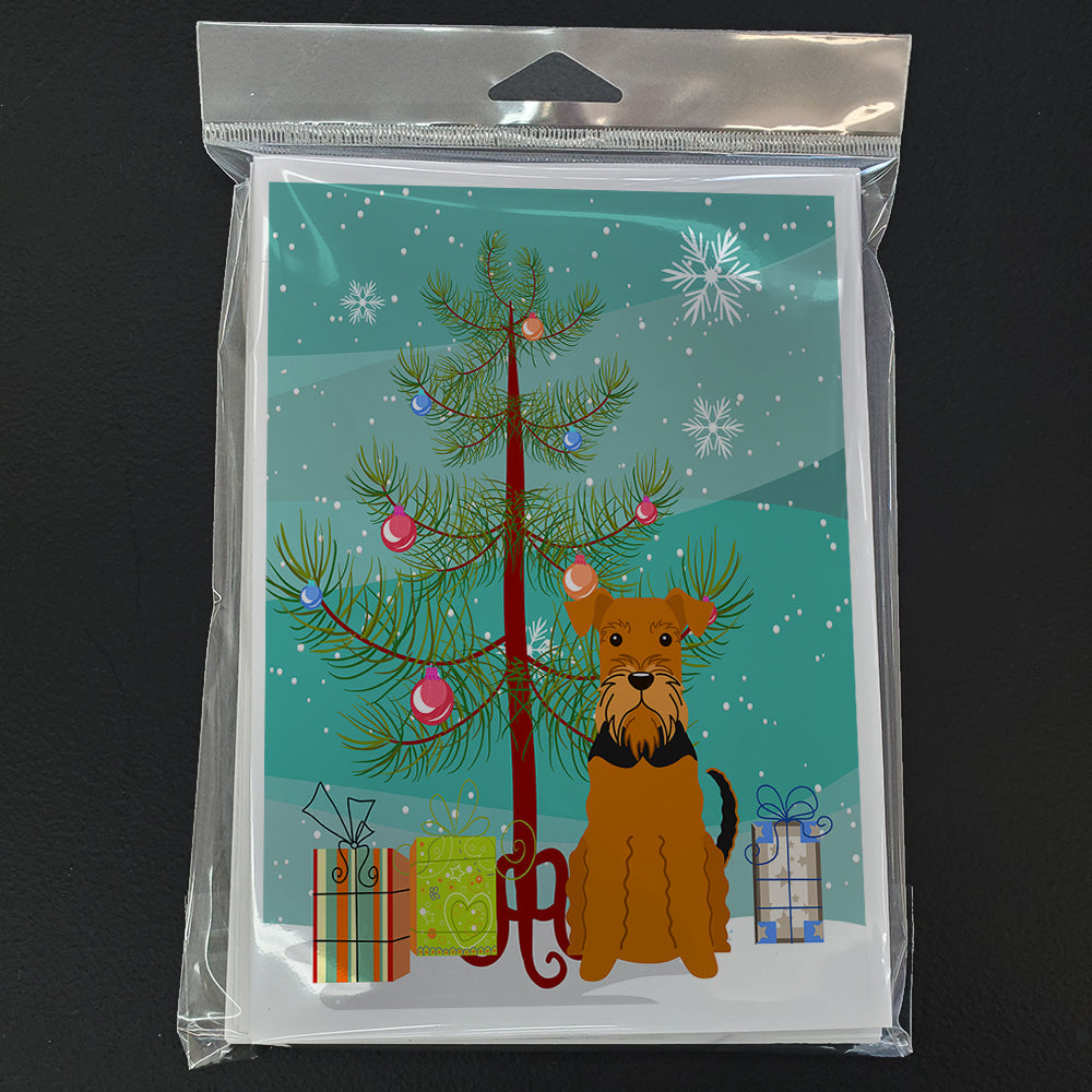 Merry Christmas Tree Airedale Greeting Cards Pack of 8 Blank Cards with Envelopes Whimsical A7 Size 5x7