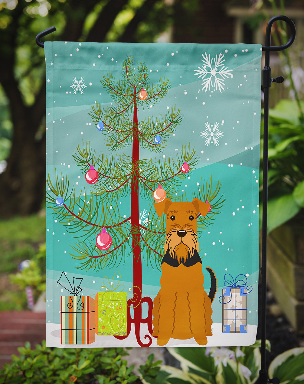 Merry Christmas Tree Airedale Garden Flag Mailbox Decorative Yard Banner Outside Patio Artwork for Flower Beds, Garden Size, Multicolor